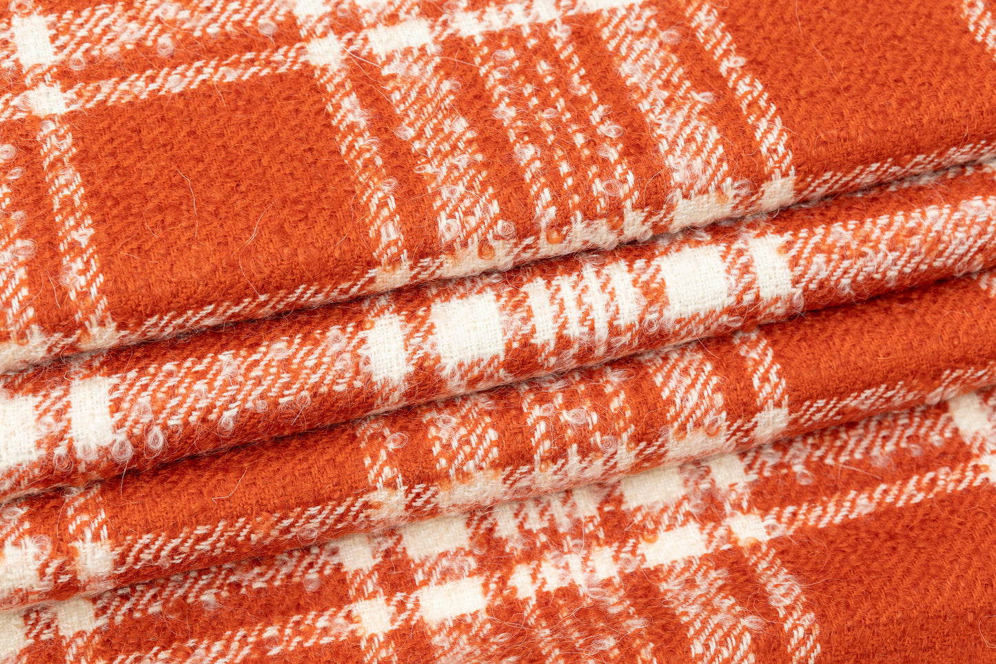 Plaid Italian Wool Tweed Boucle - Orange / White