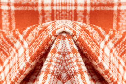 Plaid Italian Wool Tweed Boucle - Orange / White