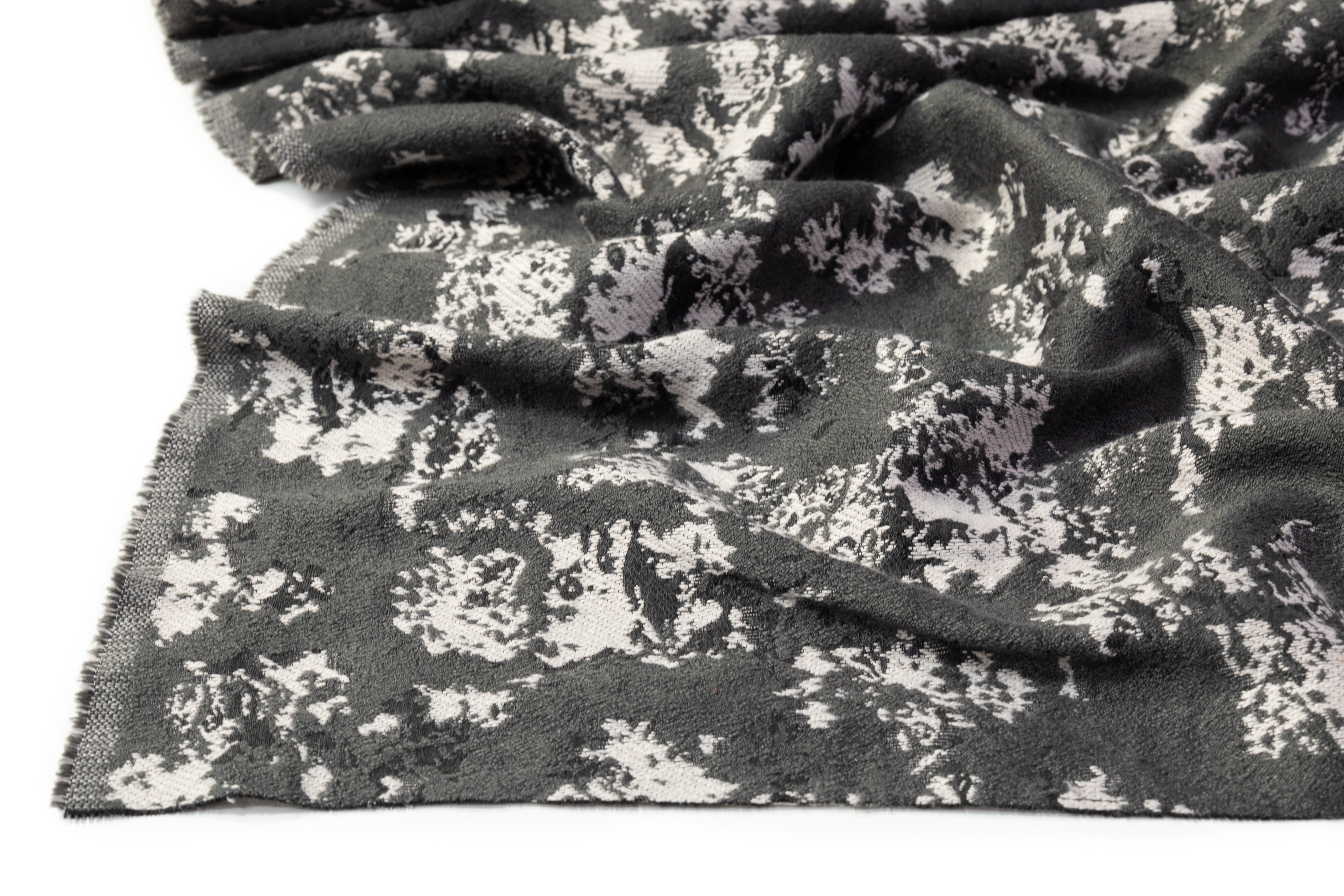Abstract Italian Wool Blend Brocade - Gray