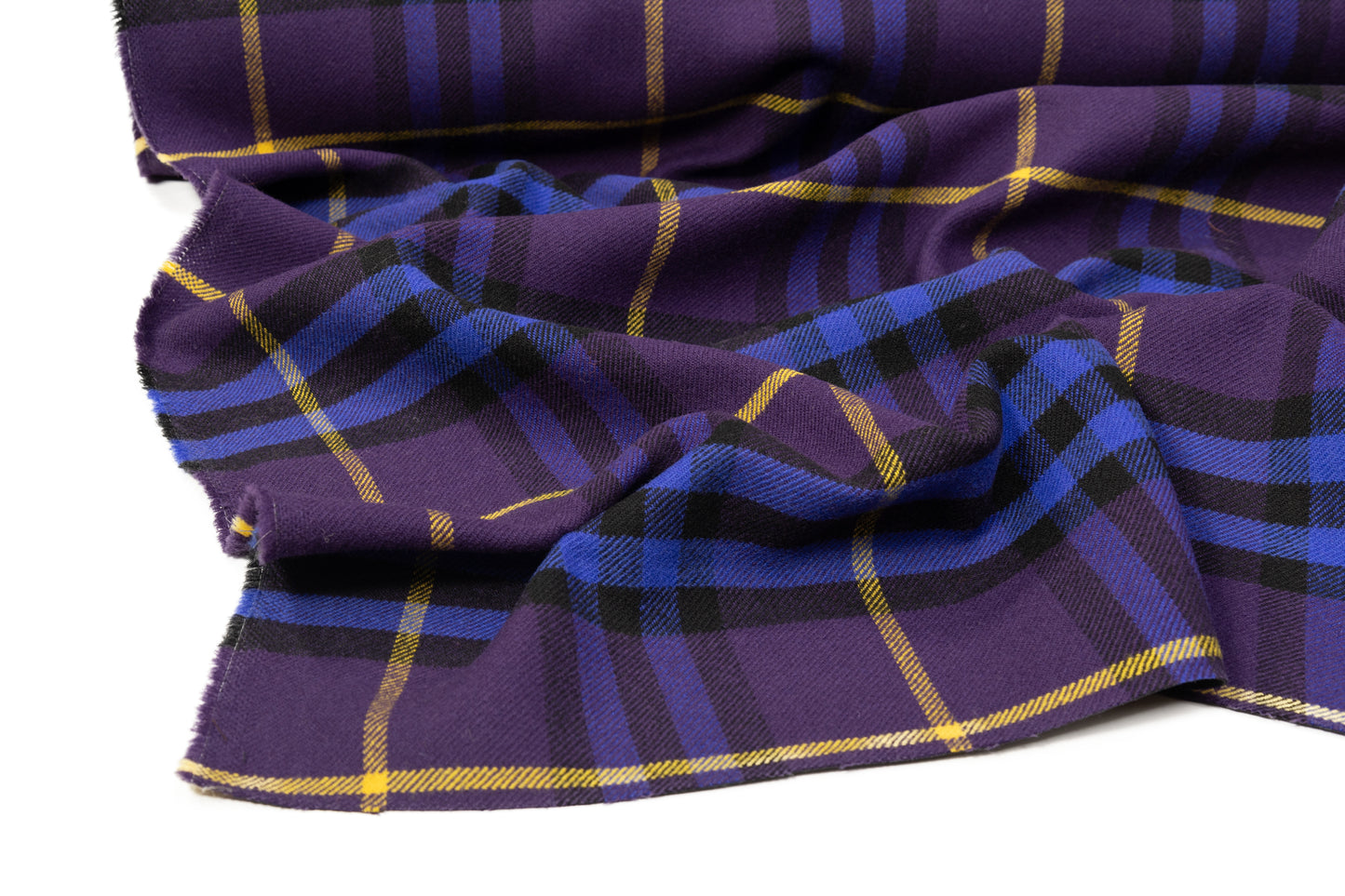 Plaid Italian Fused Wool Coating - Purple / Yellow / Blue