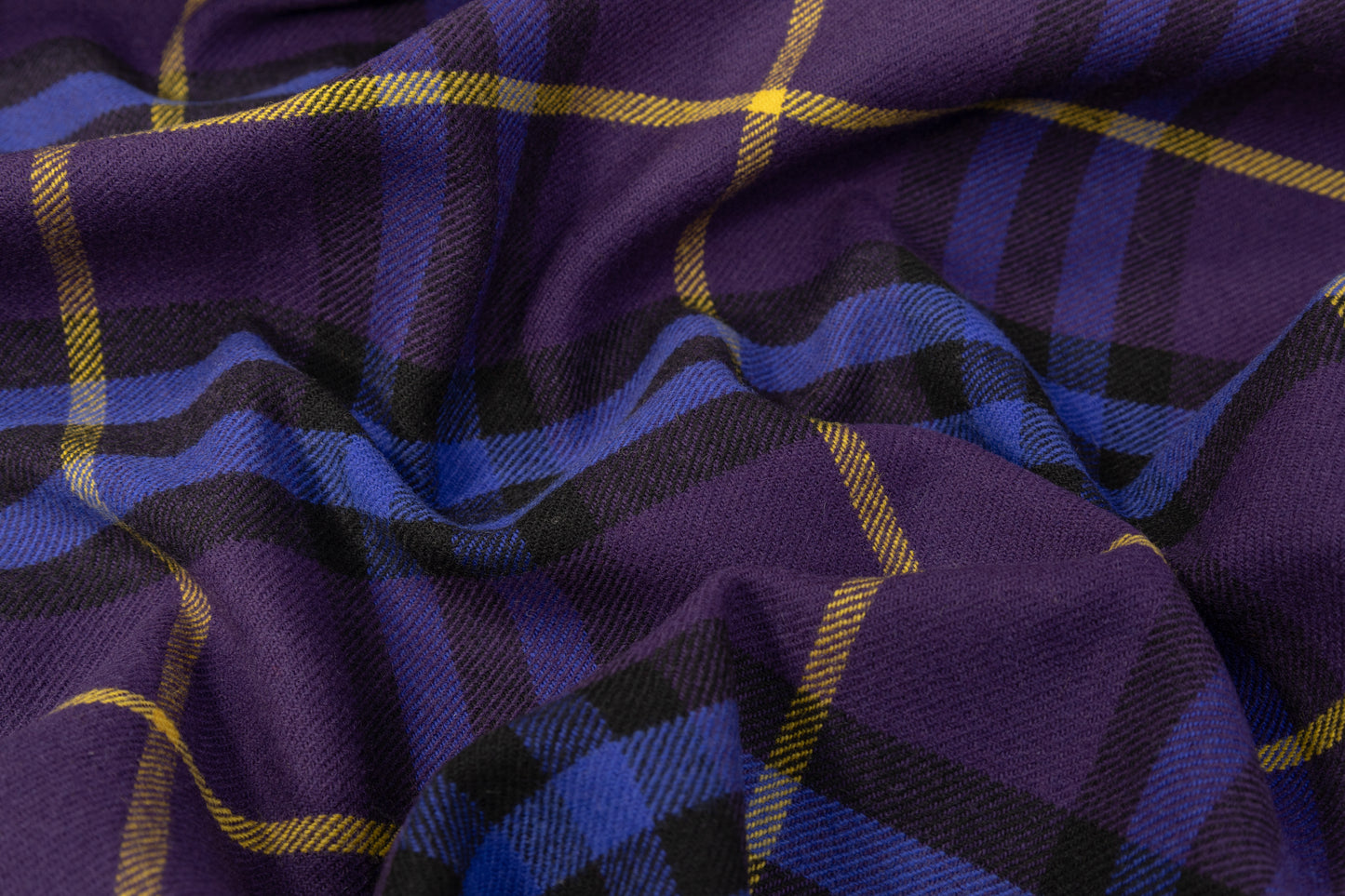 Plaid Italian Fused Wool Coating - Purple / Yellow / Blue