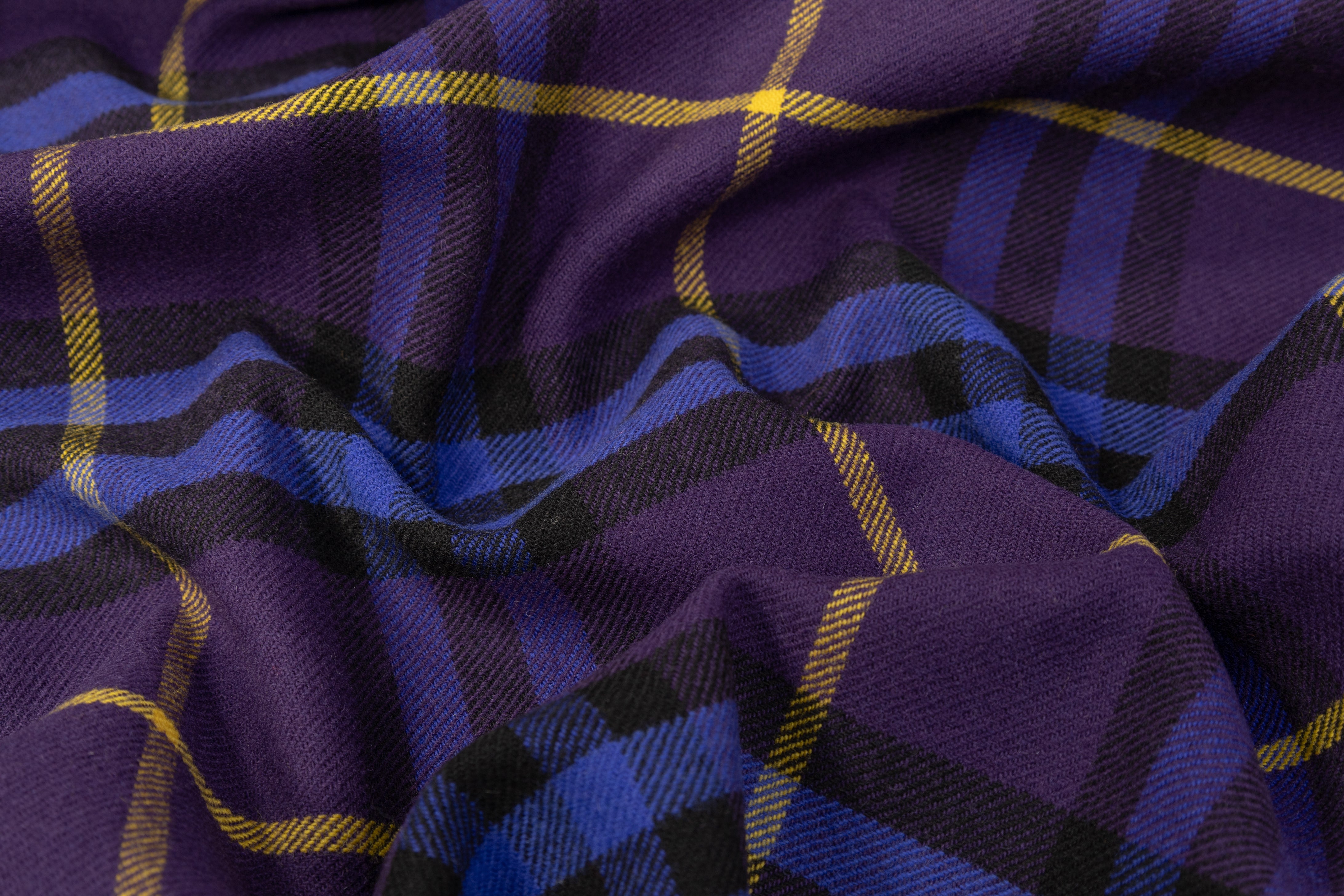 Plaid Italian Fused Wool Coating - Purple / Yellow / Blue