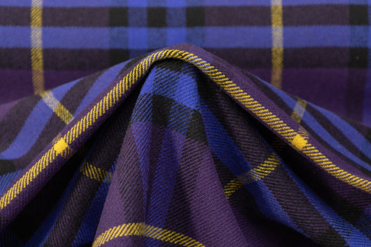 Plaid Italian Fused Wool Coating - Purple / Yellow / Blue