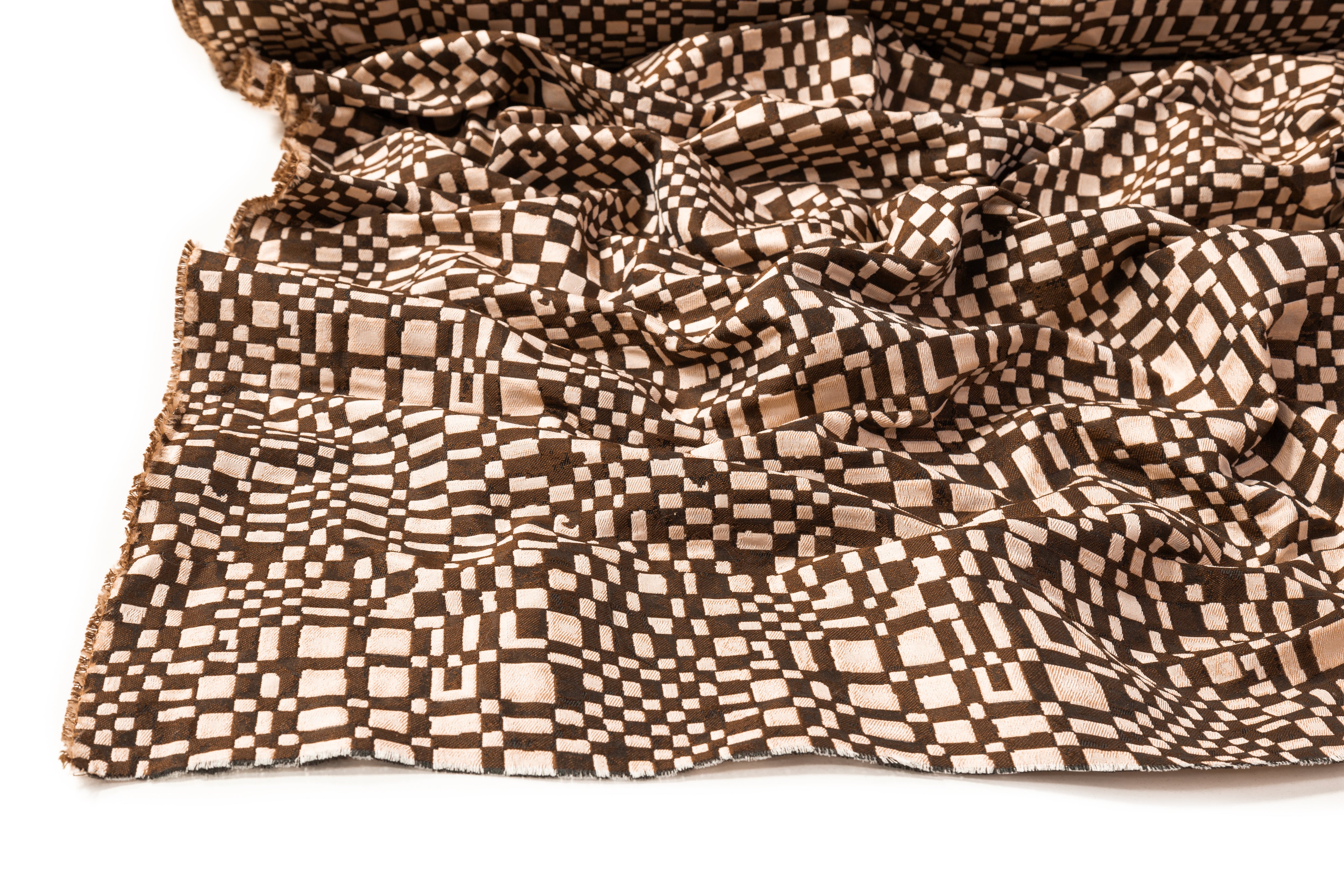 Geometric Italian Brocade - Brown / Blush