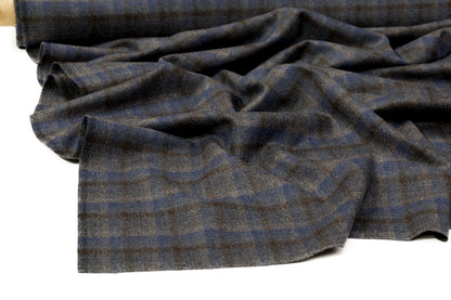 Checked Italian Flannel Wool Suiting - Blue / Gray