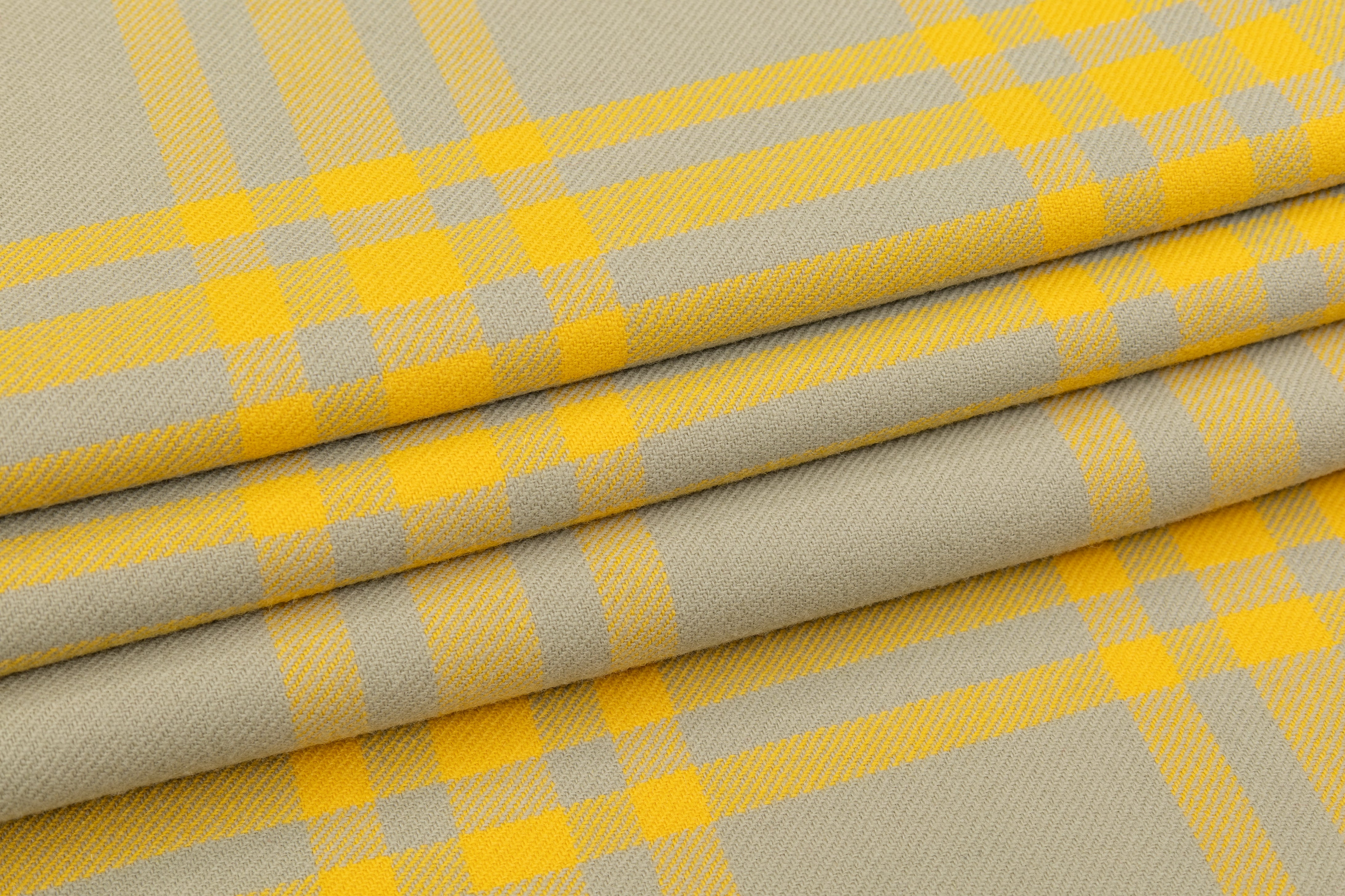 Plaid Italian Fused Wool Coating - Yellow
