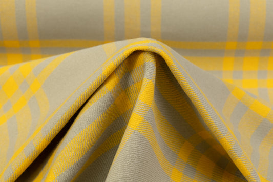 Plaid Italian Fused Wool Coating - Yellow