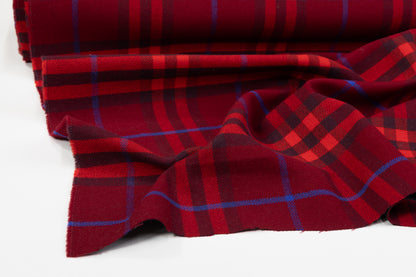 Plaid Italian Fused Wool Coating - Red