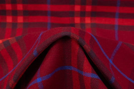 Plaid Italian Fused Wool Coating - Red