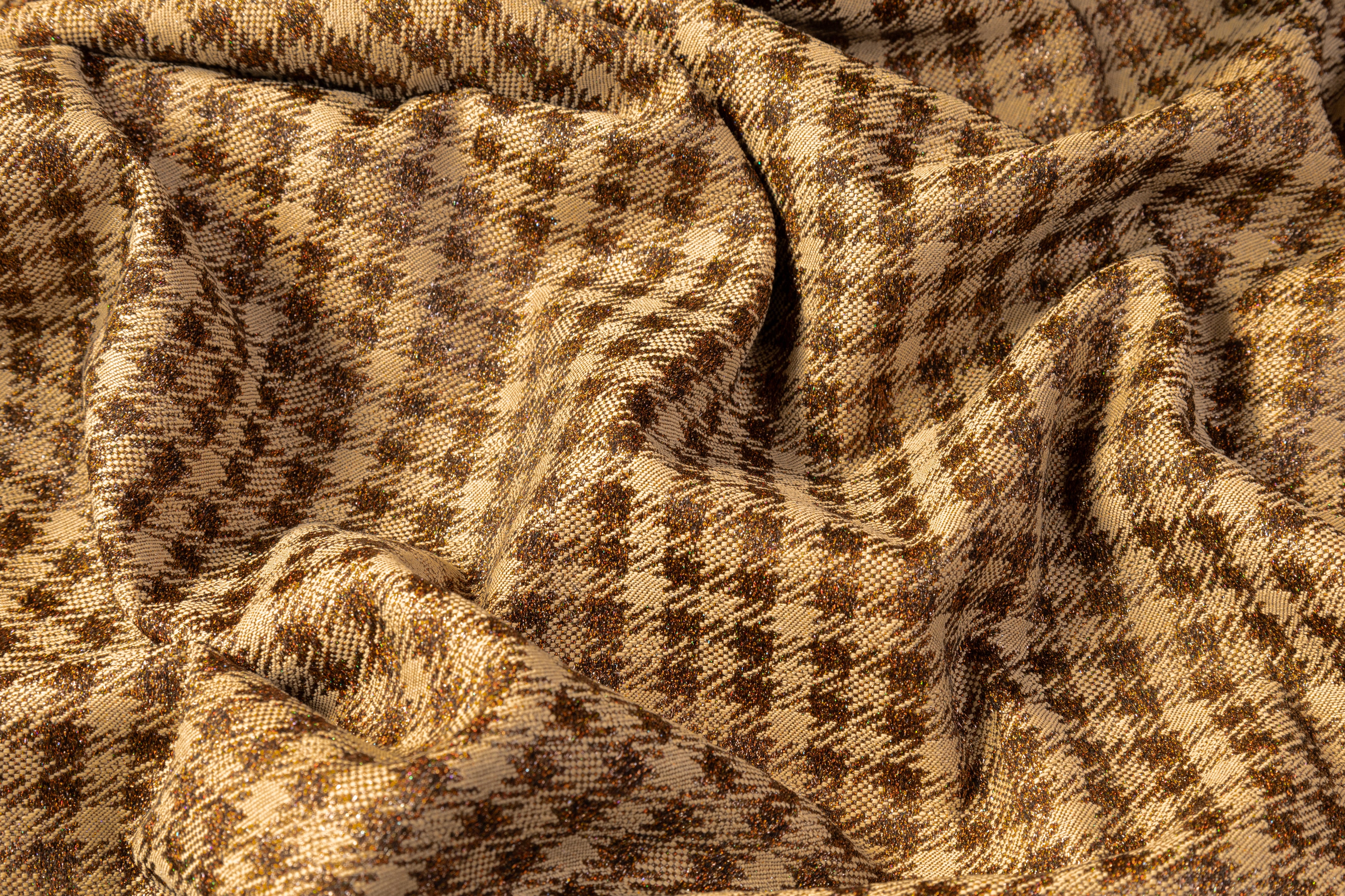 Checked Italian Metallic Cotton Brocade - Beige / Bronze