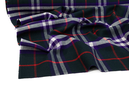 Plaid Italian Fused Wool Coating -  Green / Purple / Red