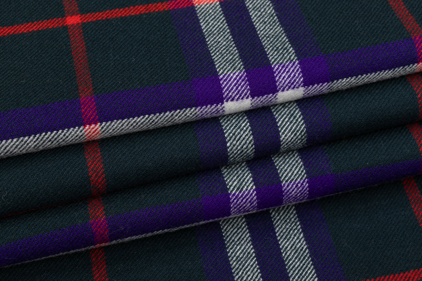 Plaid Italian Fused Wool Coating -  Green / Purple / Red