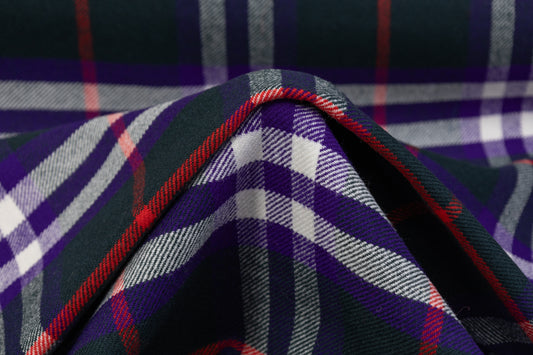 Plaid Italian Fused Wool Coating -  Green / Purple / Red