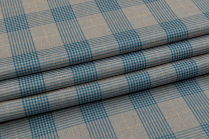Checked Italian Wool Cashmere Suiting - Blue / Gray