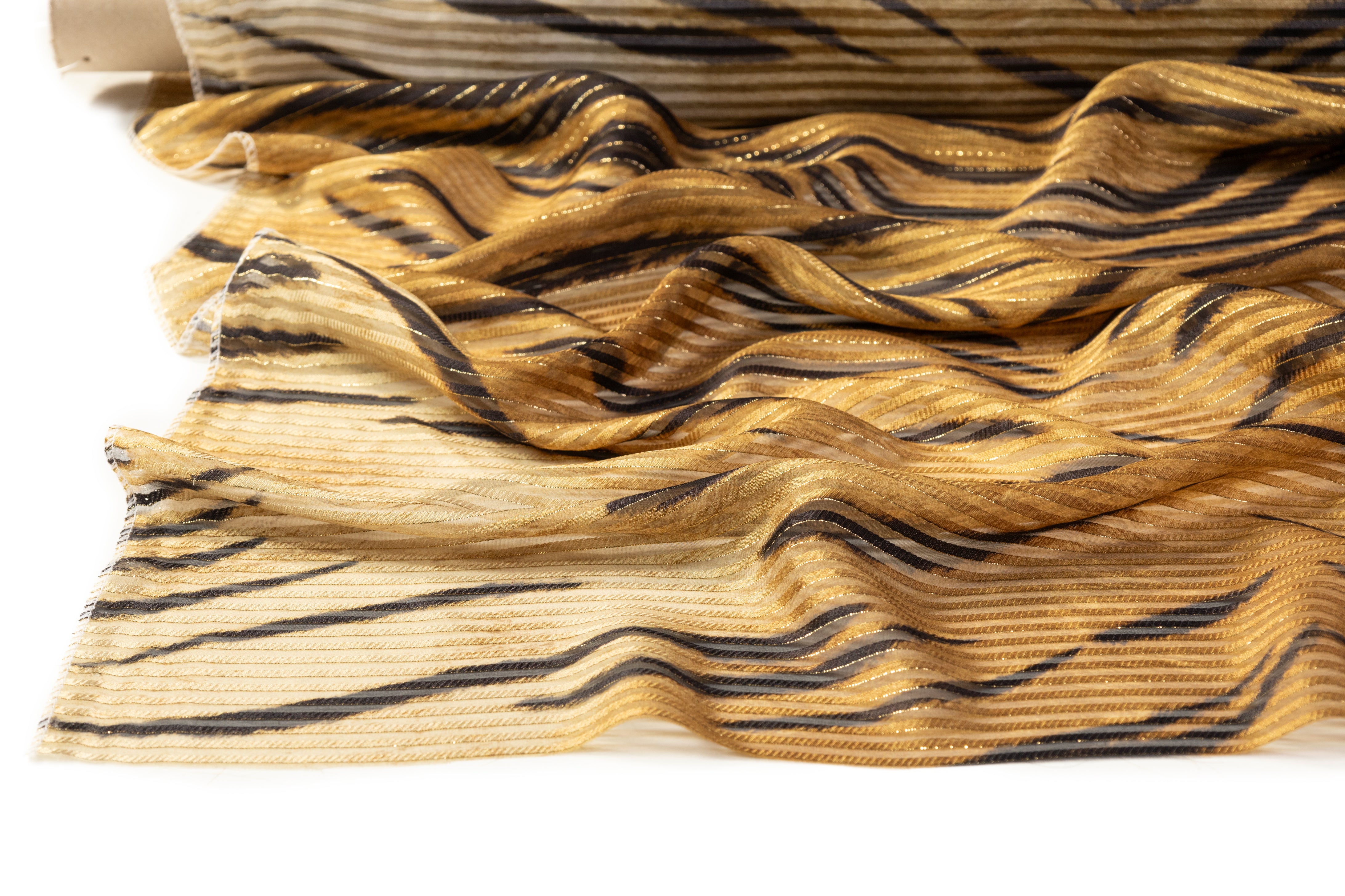 Tiger Print Italian Metallic Silk Chiffon Burnout - Gold