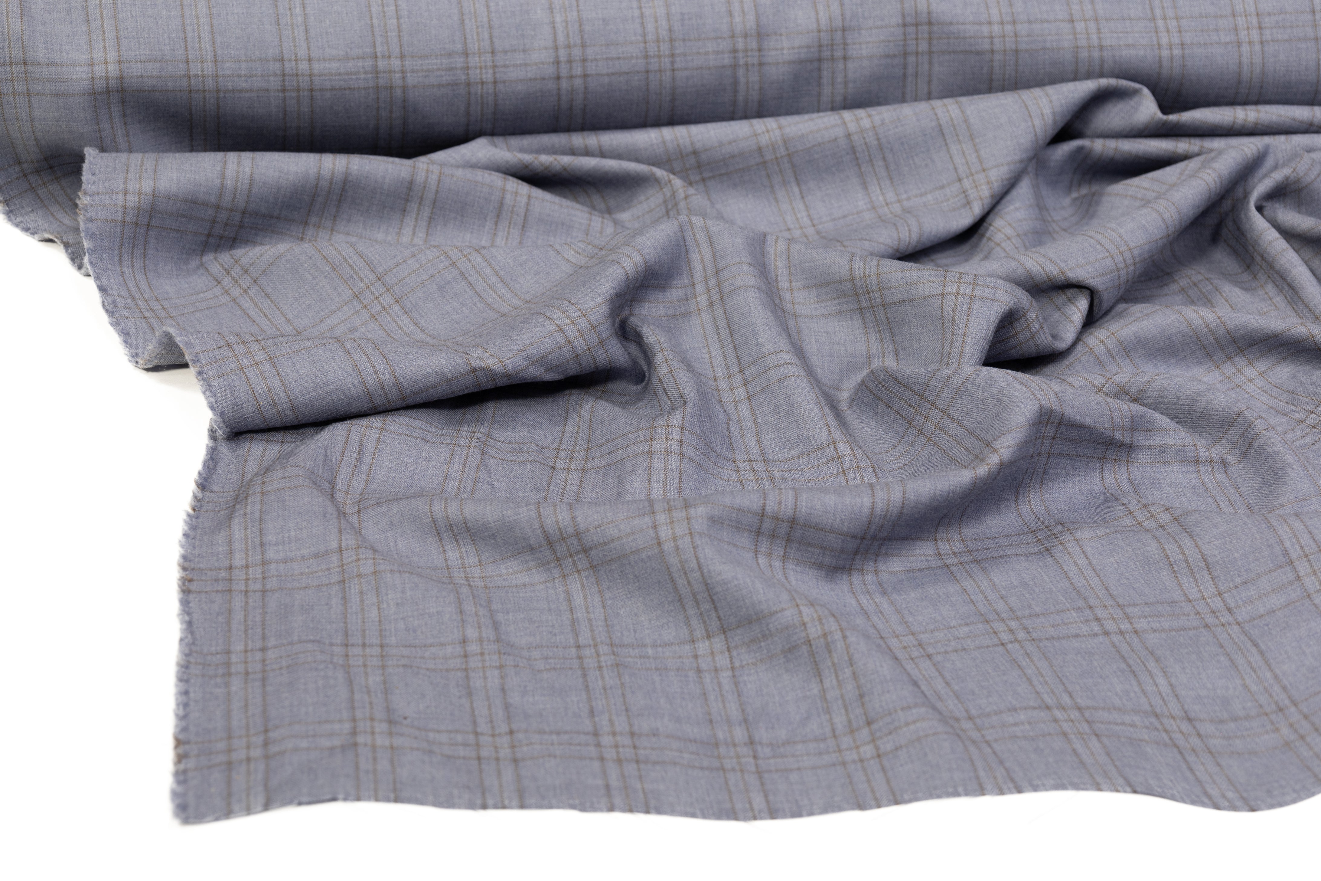 Checked Italian Wool Suiting - Blue