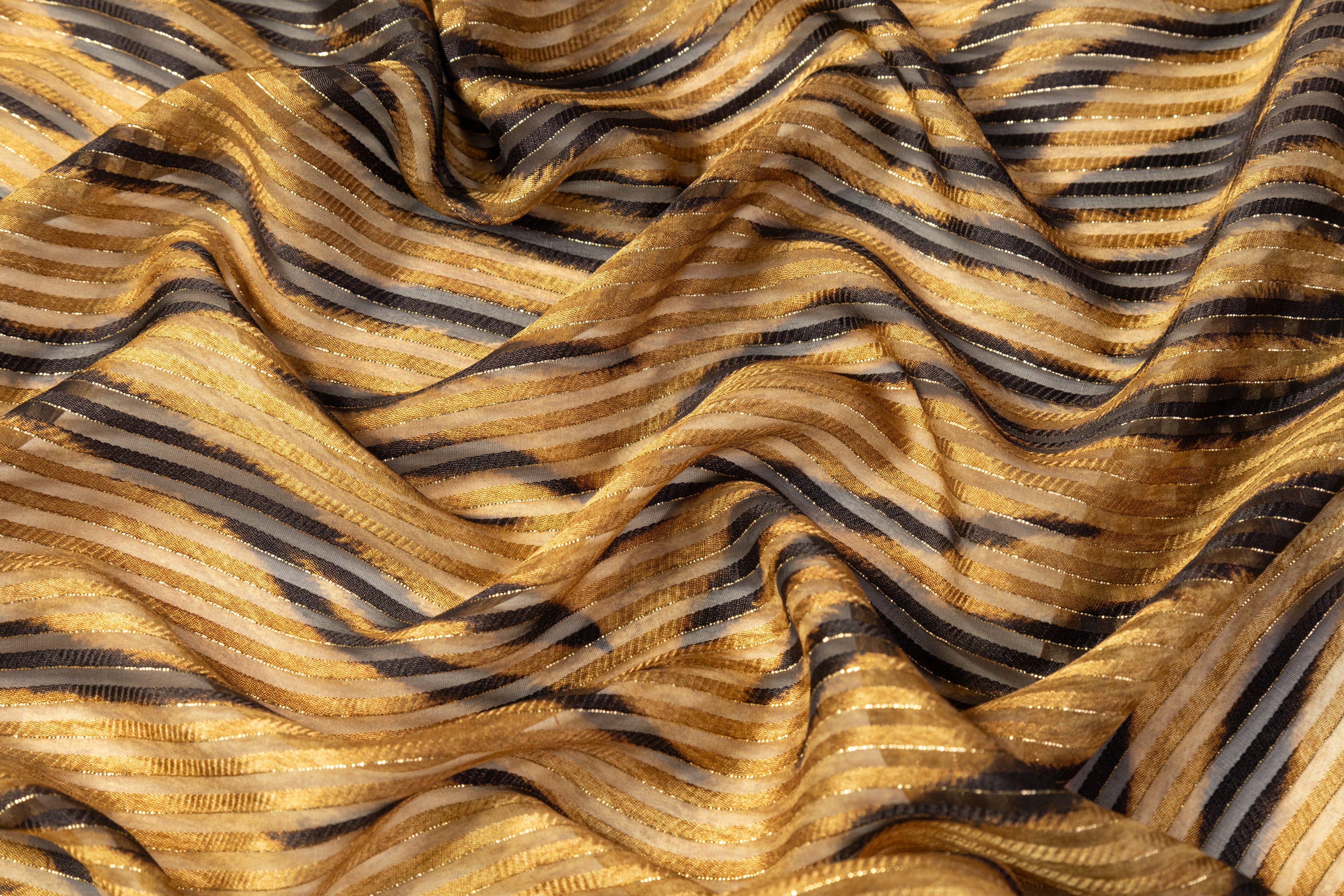 Tiger Print Italian Metallic Silk Chiffon Burnout - Gold
