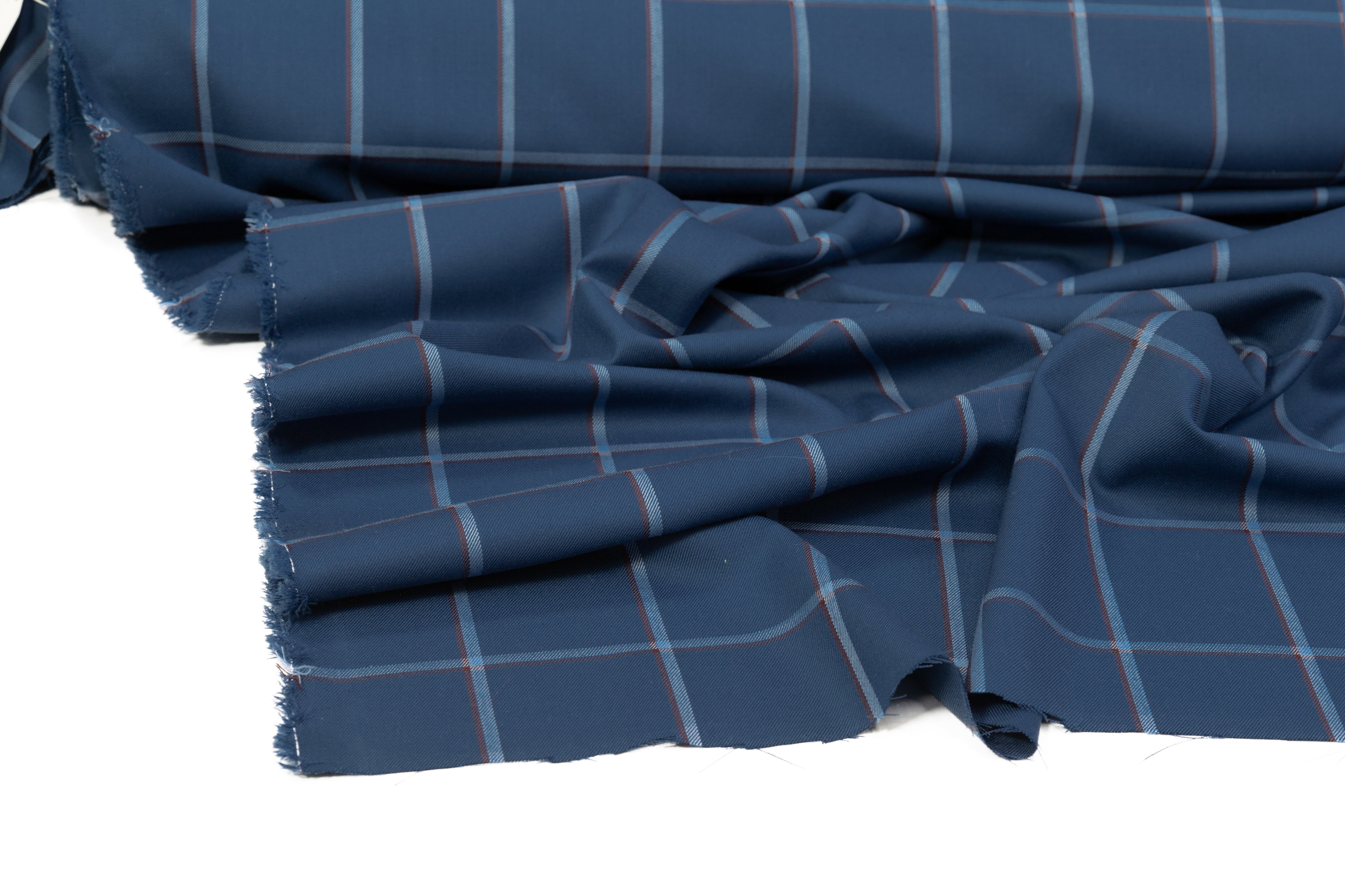 Windowpane Italian Wool Cashmere Suiting - Blue