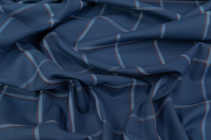 Windowpane Italian Wool Cashmere Suiting - Blue