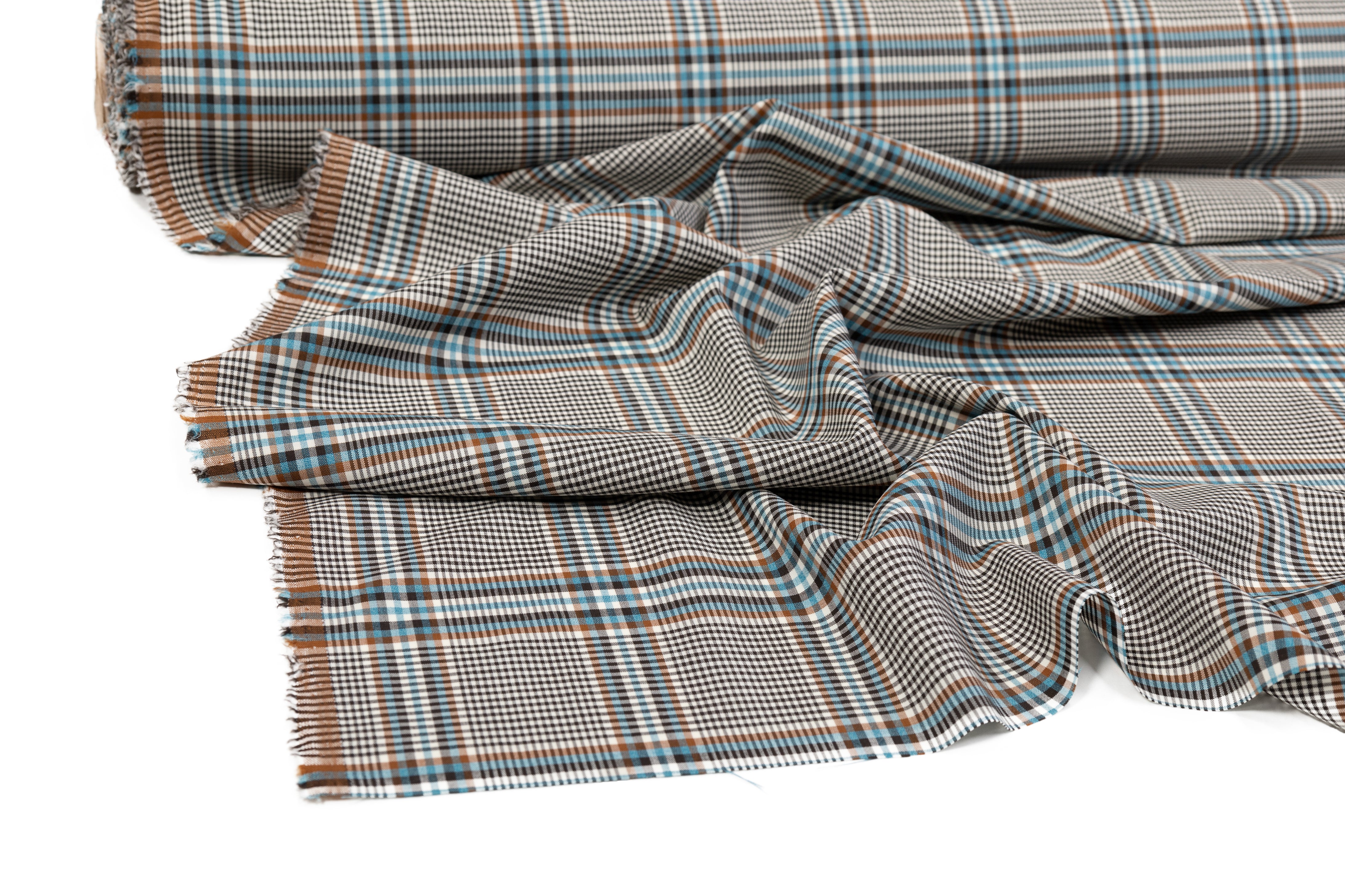 Checked Italian Wool Suiting - Turquoise / Brown