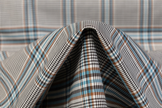 Checked Italian Wool Suiting - Turquoise / Brown