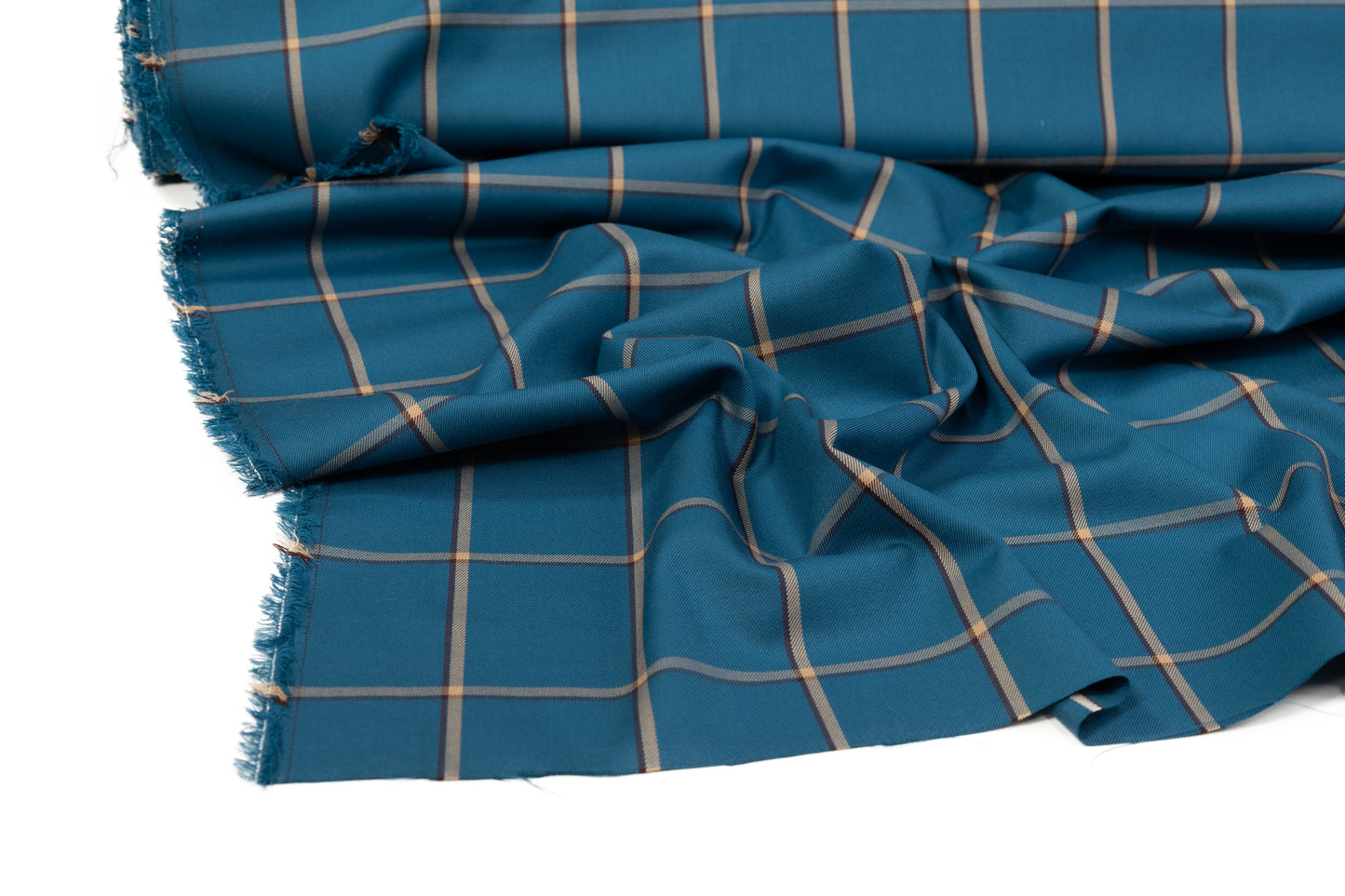 Windowpane Italian Wool Cashmere Suiting - Teal Blue
