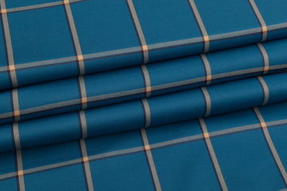 Windowpane Italian Wool Cashmere Suiting - Teal Blue