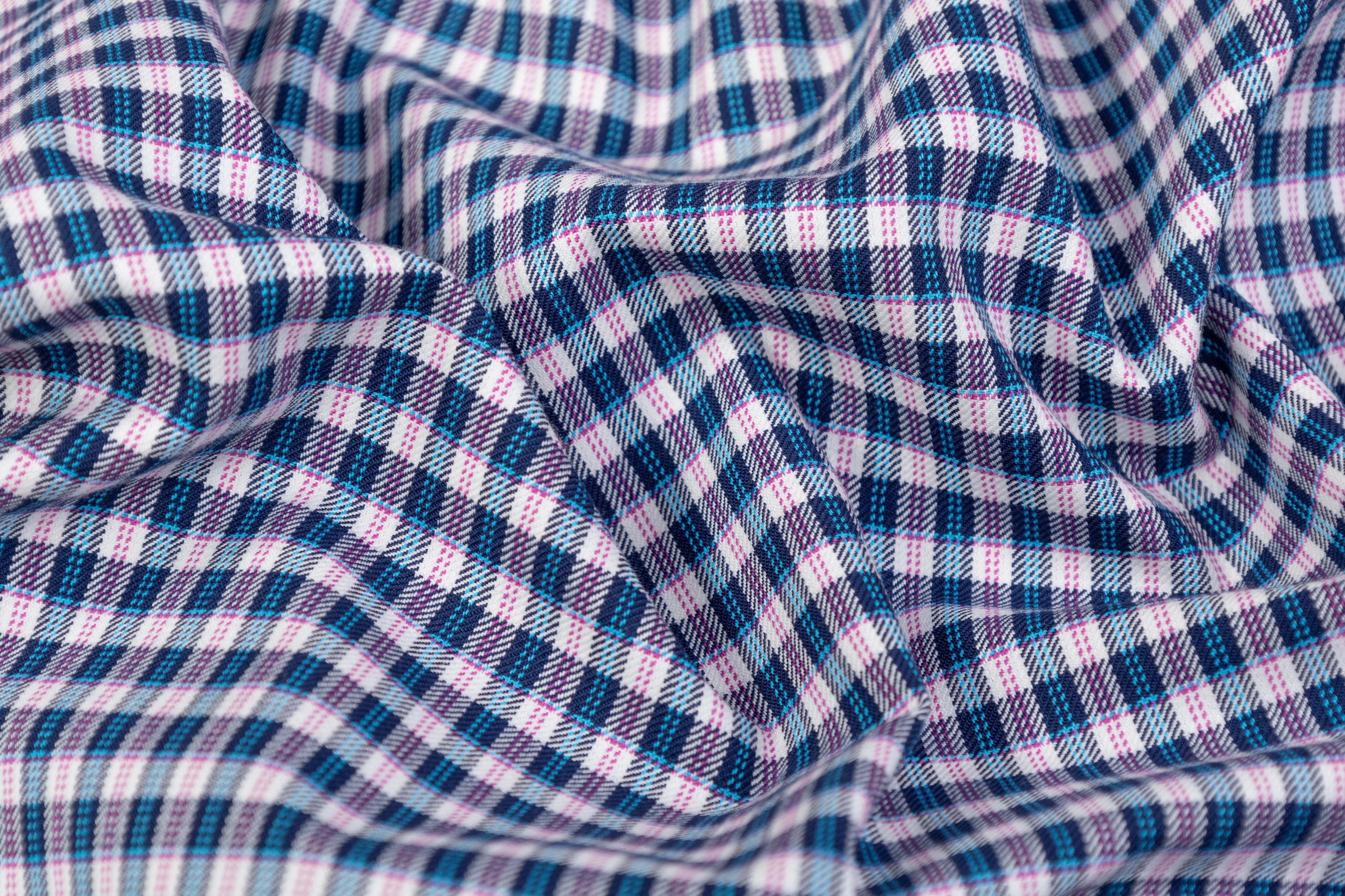 Heavy Italian Viscose Wool Twill Jacketing - Blue / Pink