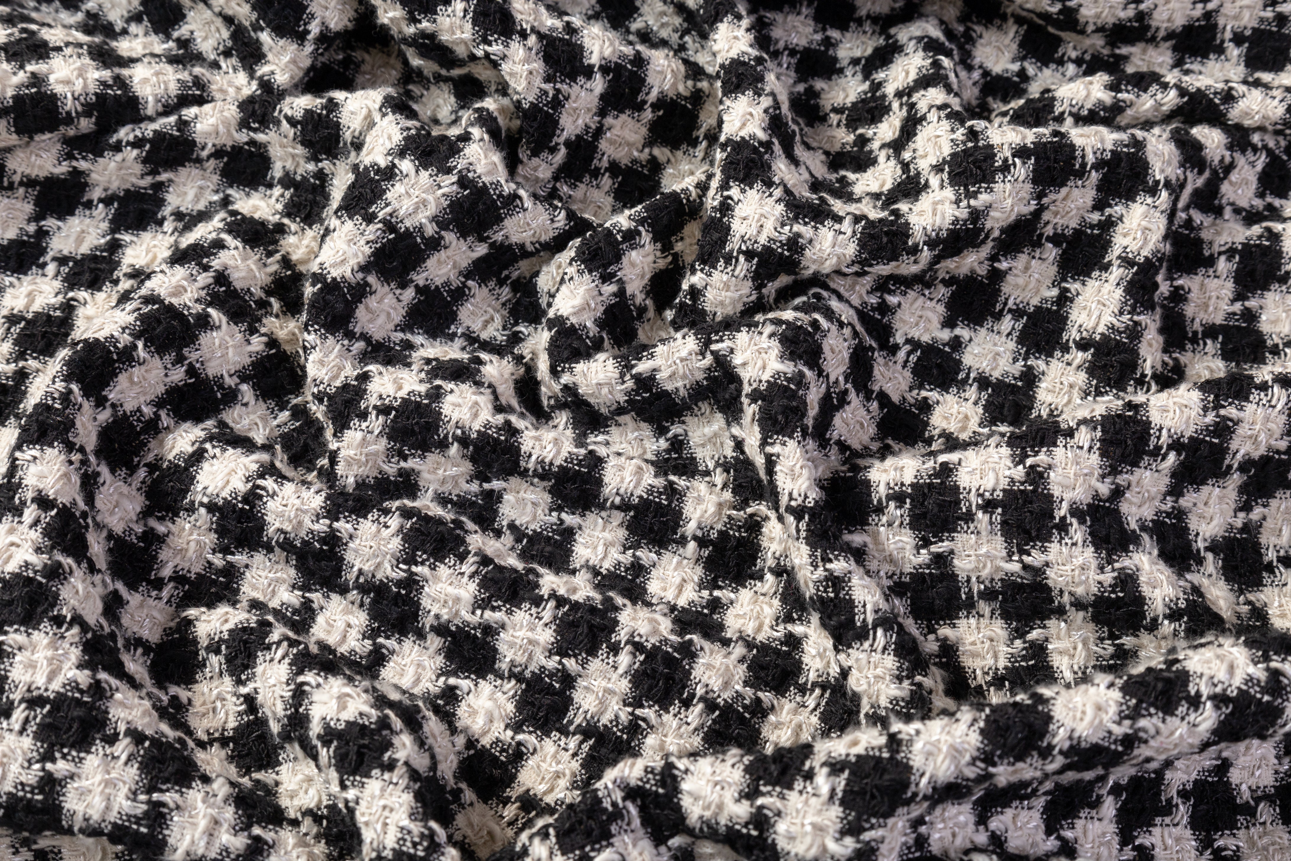 Houndstooth Italian Cotton Blend Tweed - Black / Off White