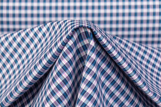 Heavy Italian Viscose Wool Twill Jacketing - Blue / Pink