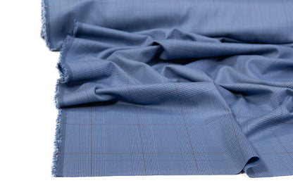 Glen Check Italian Cashmere Wool Suiting - Blue