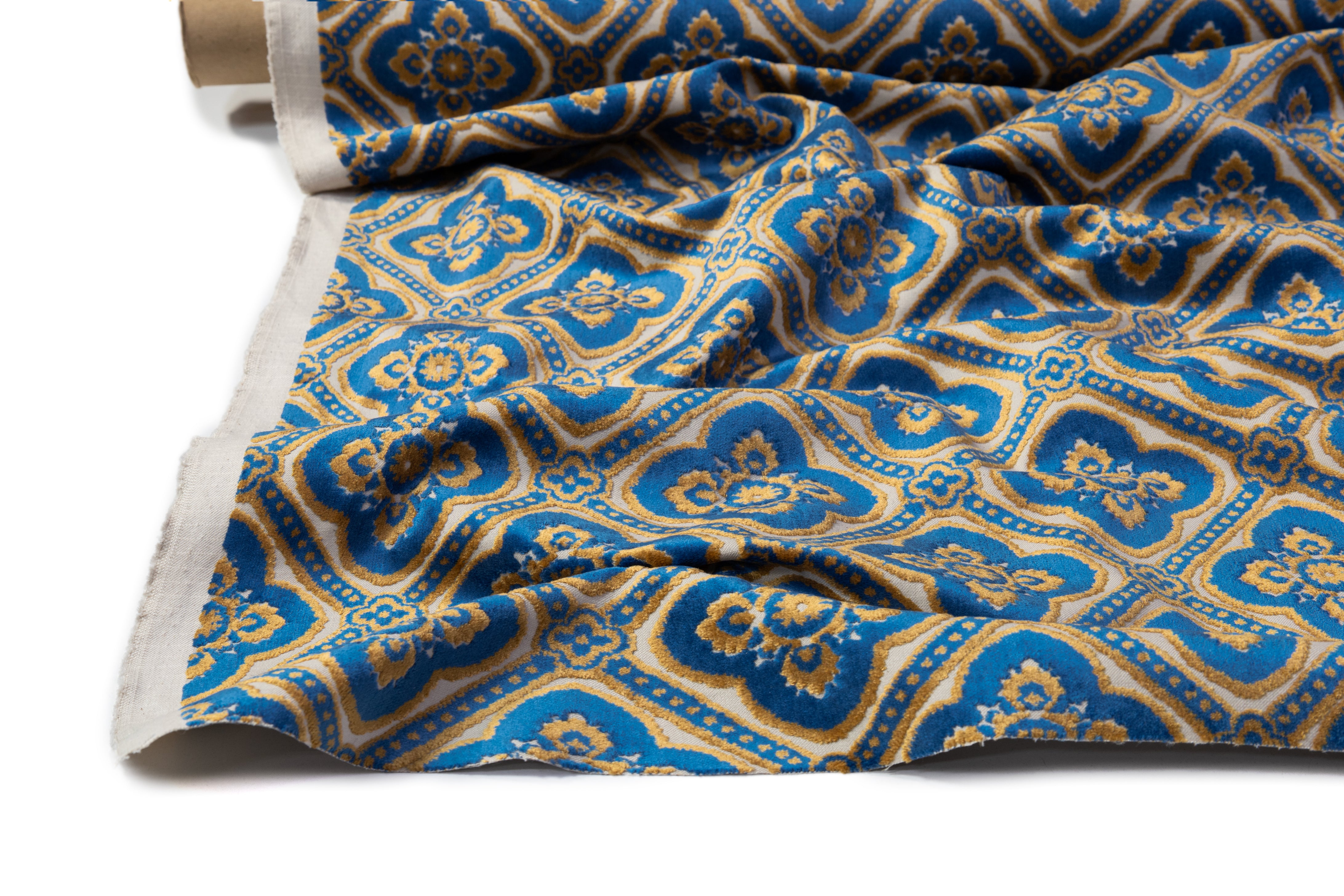 Italian Cut Upholstery Velvet - Blue / Gold