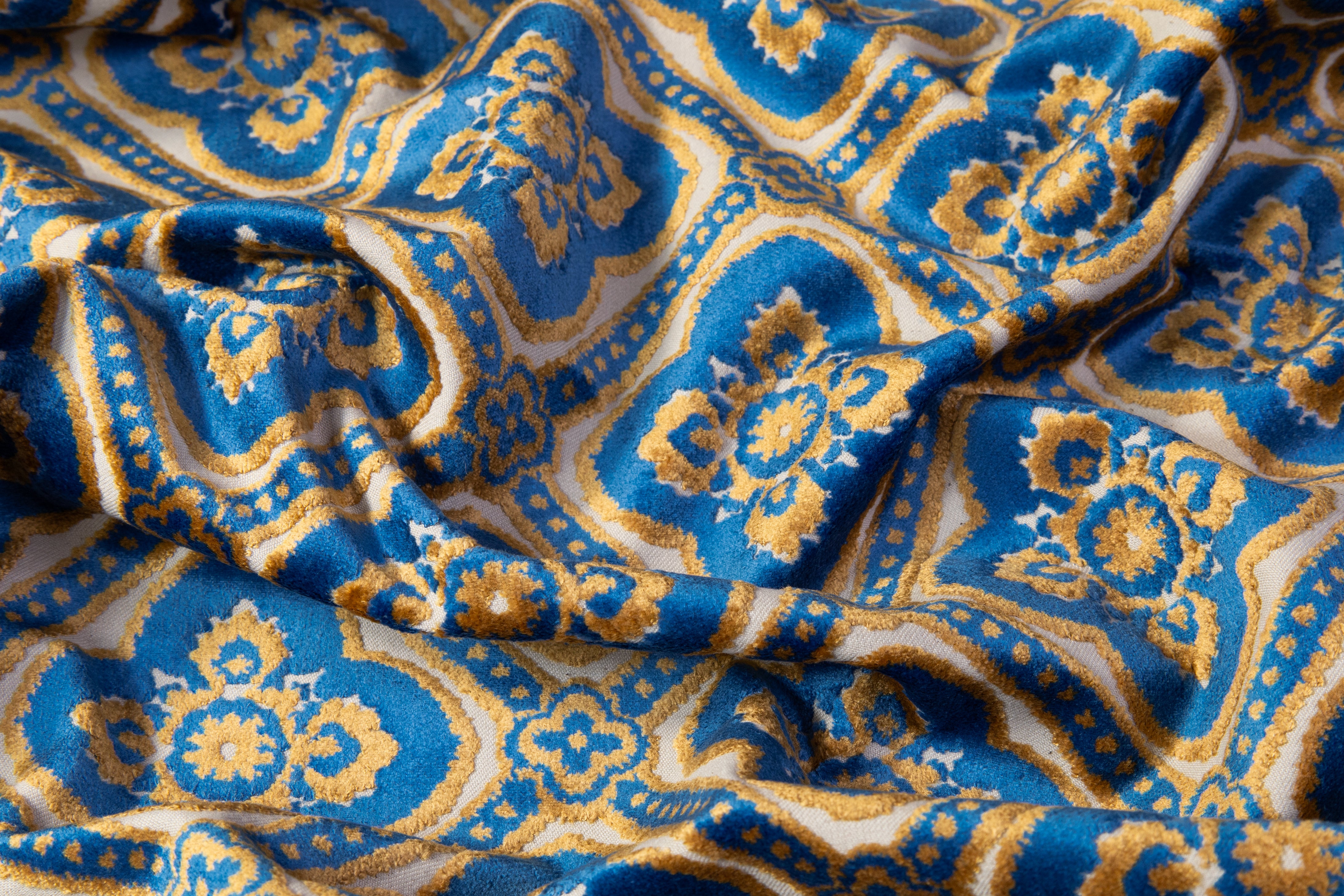 Italian Cut Upholstery Velvet - Blue / Gold