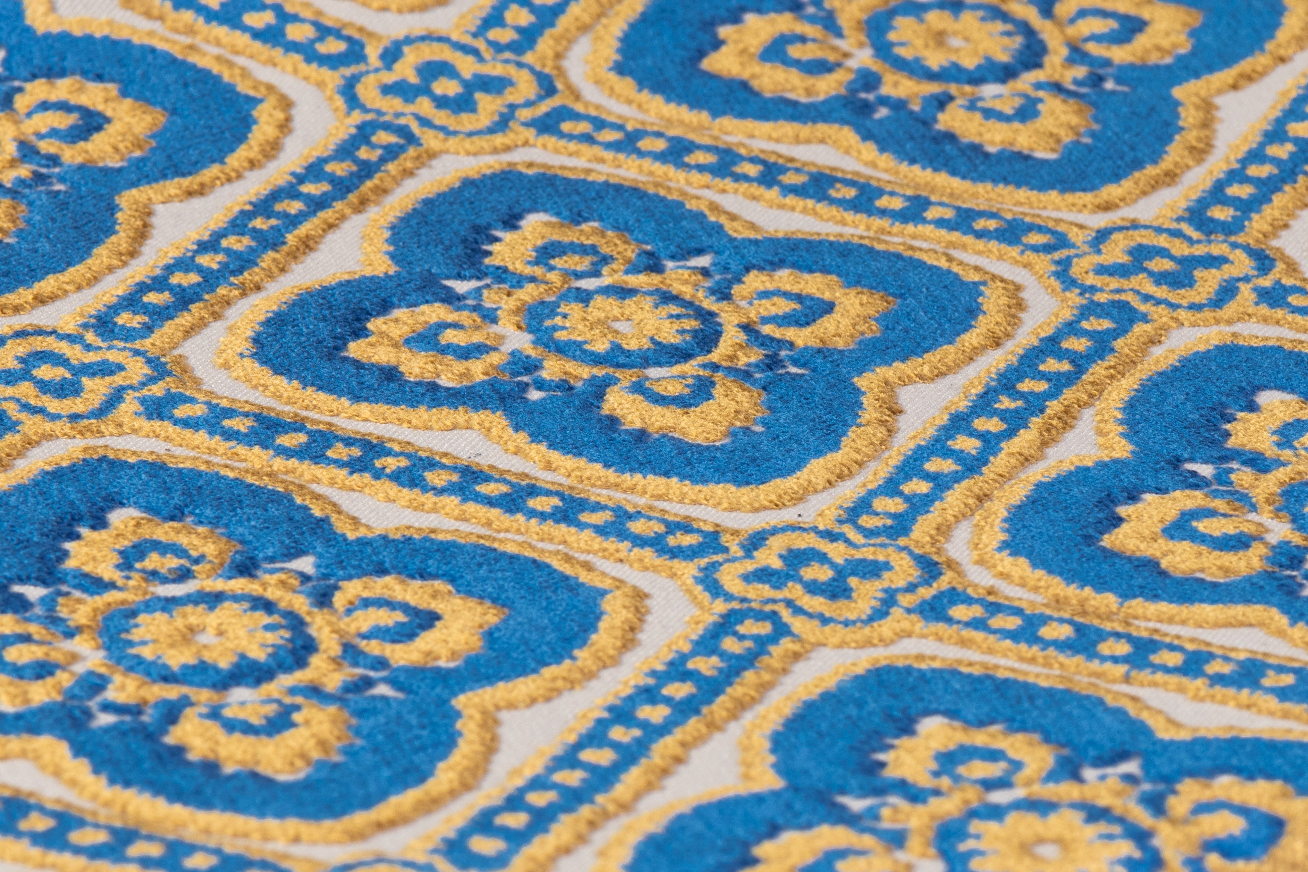 Italian Cut Upholstery Velvet - Blue / Gold