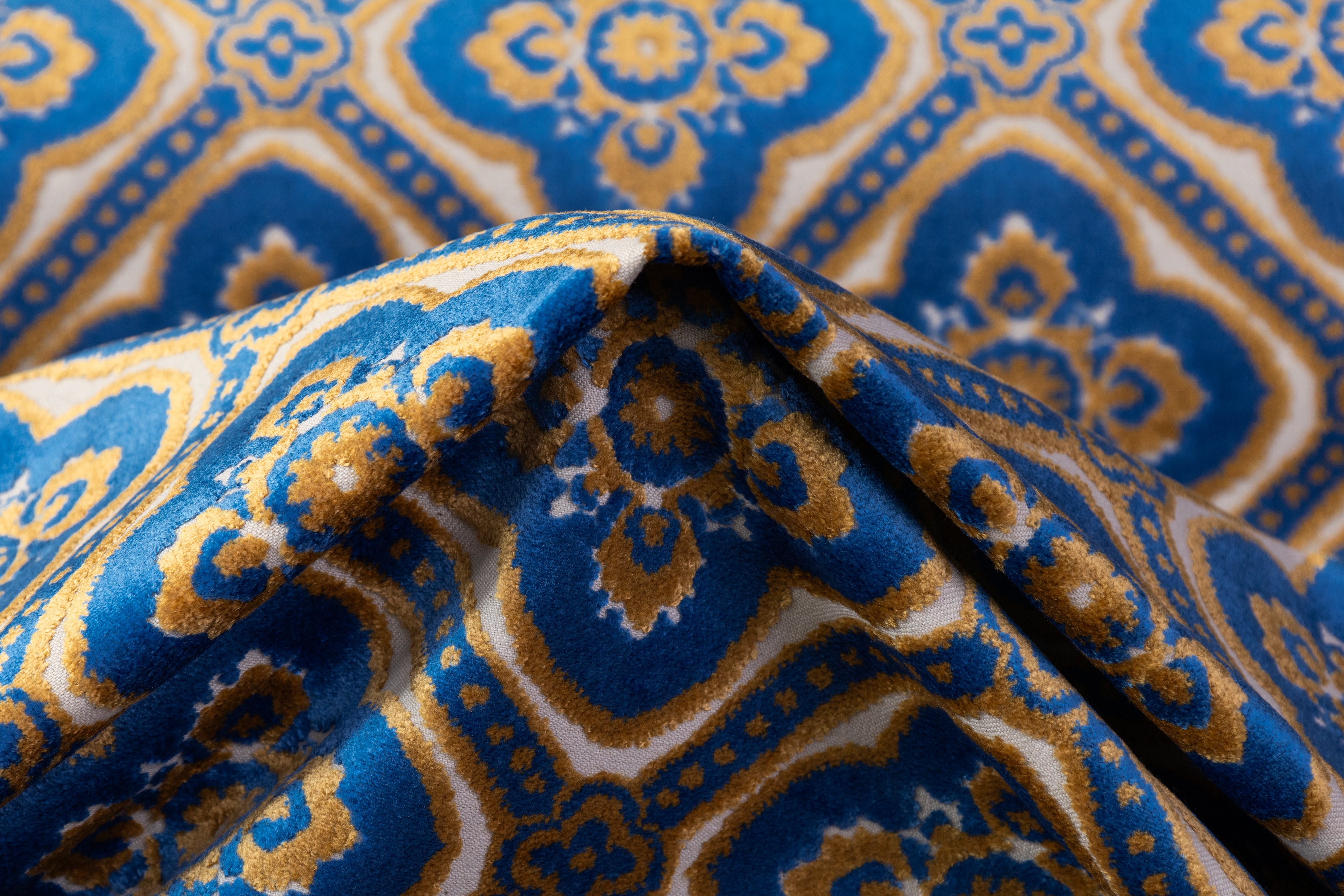 Italian Cut Upholstery Velvet - Blue / Gold