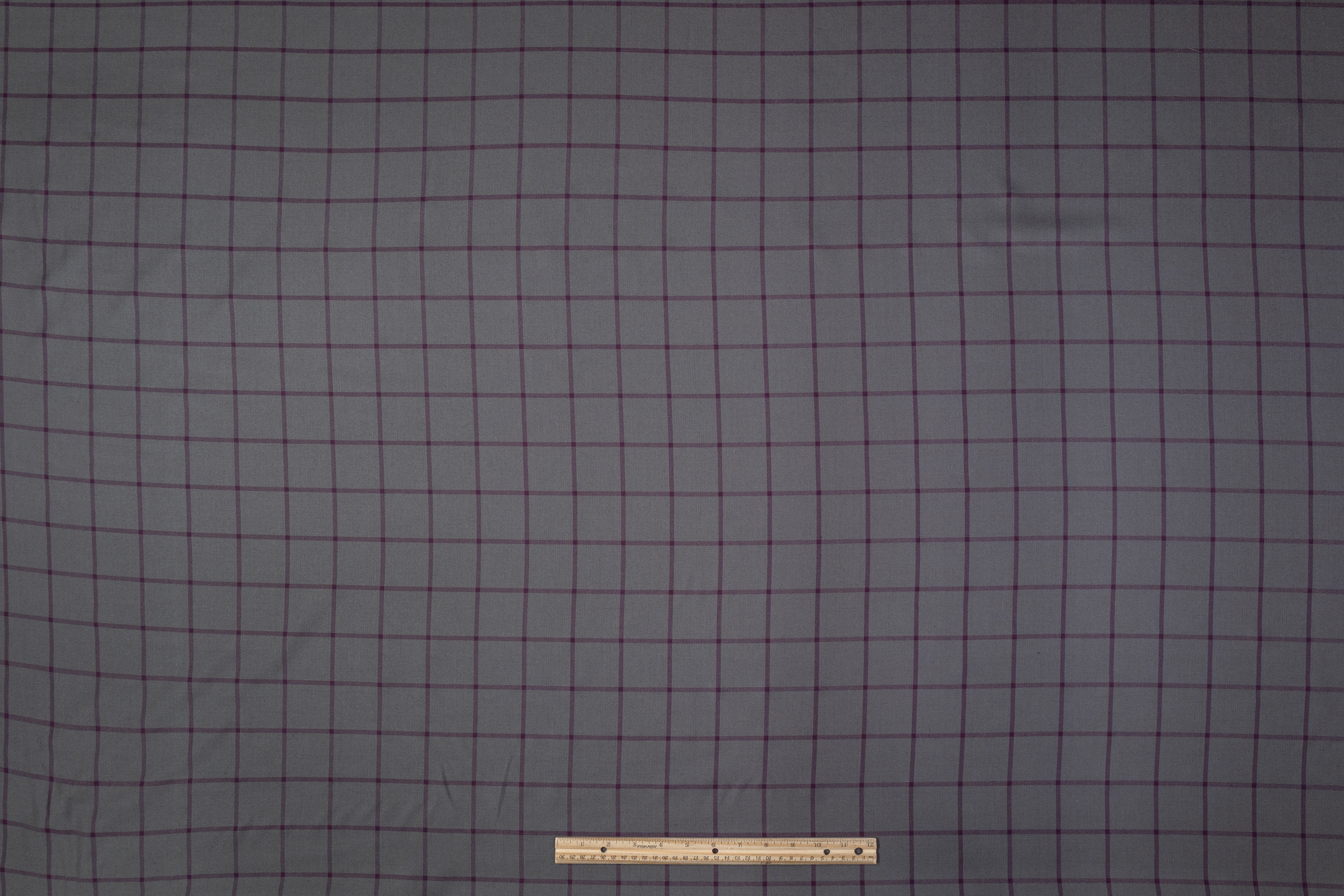 Windowpane Italian Silk and Wool Suiting - Gray / Purple