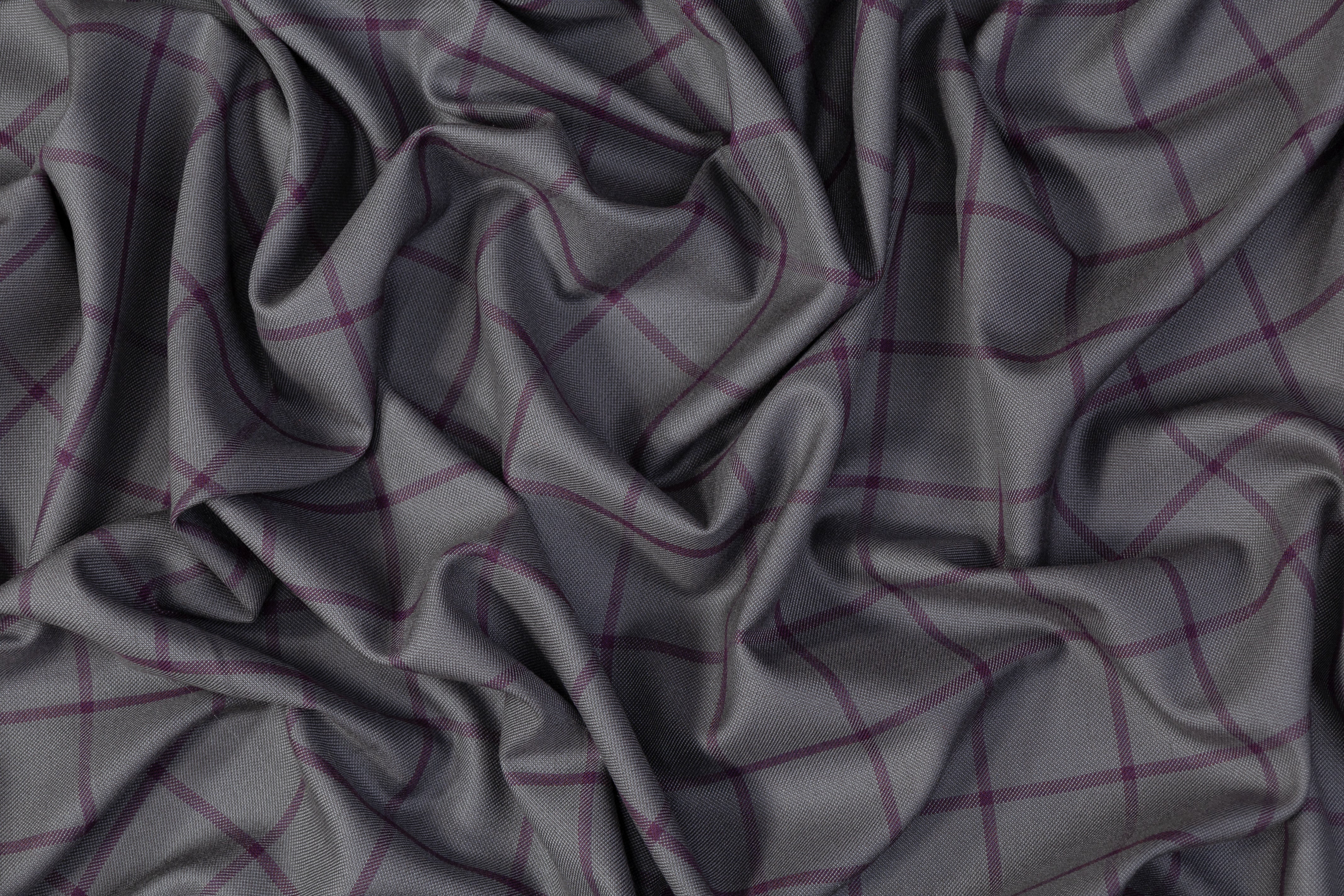 Windowpane Italian Silk and Wool Suiting - Gray / Purple