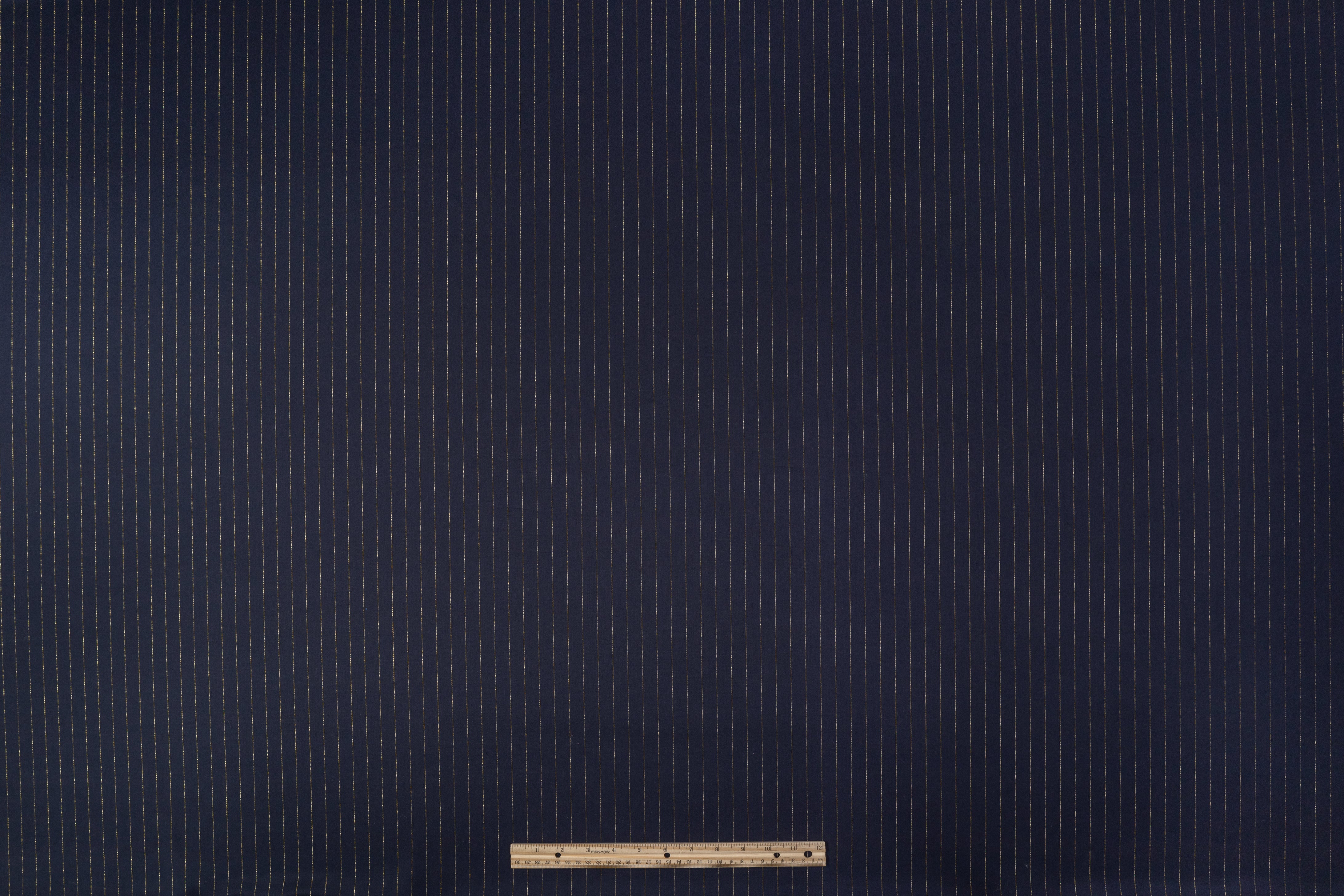 Metallic Pin Striped Italian Suiting - Navy / Gold
