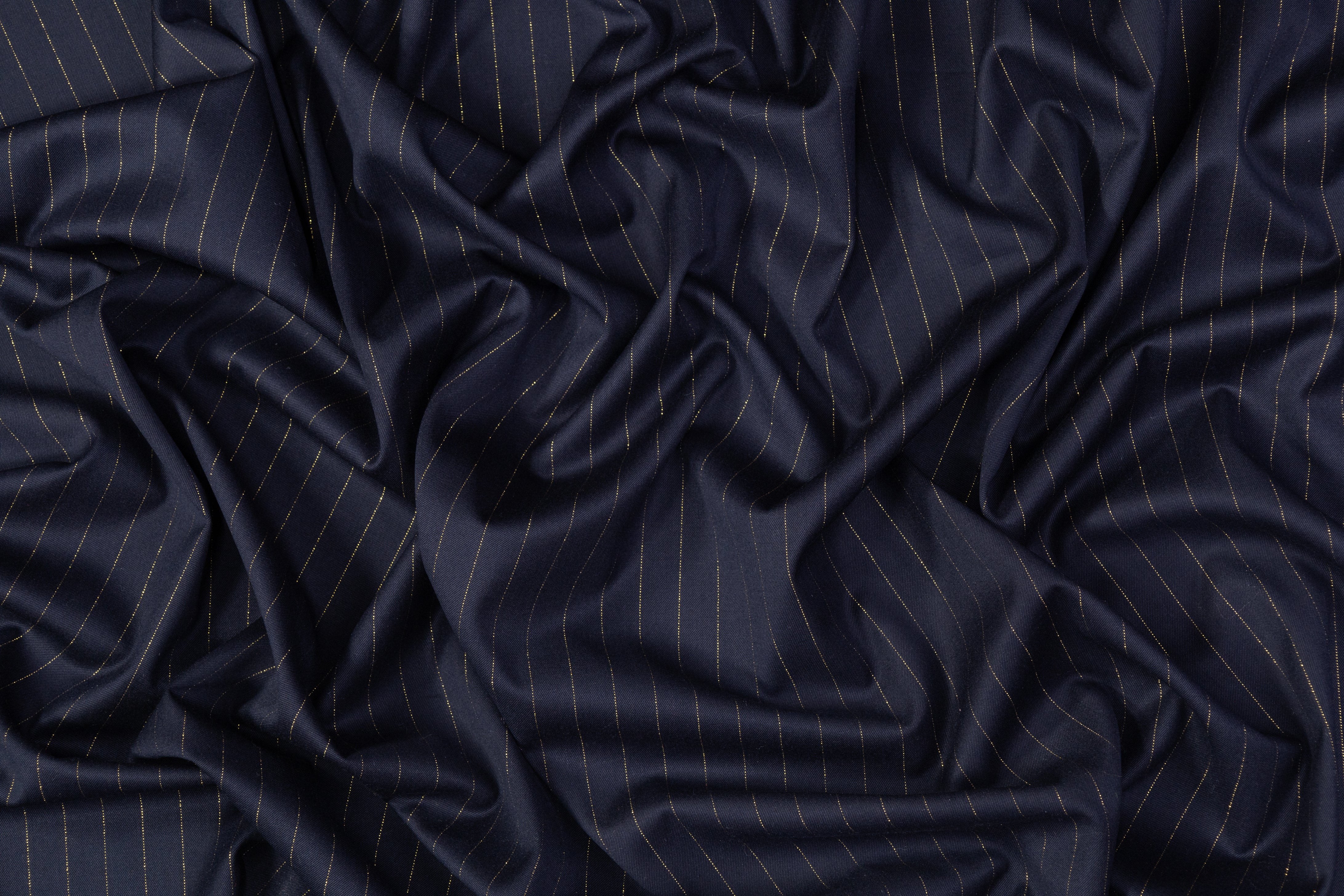 Metallic Pin Striped Italian Suiting - Navy / Gold