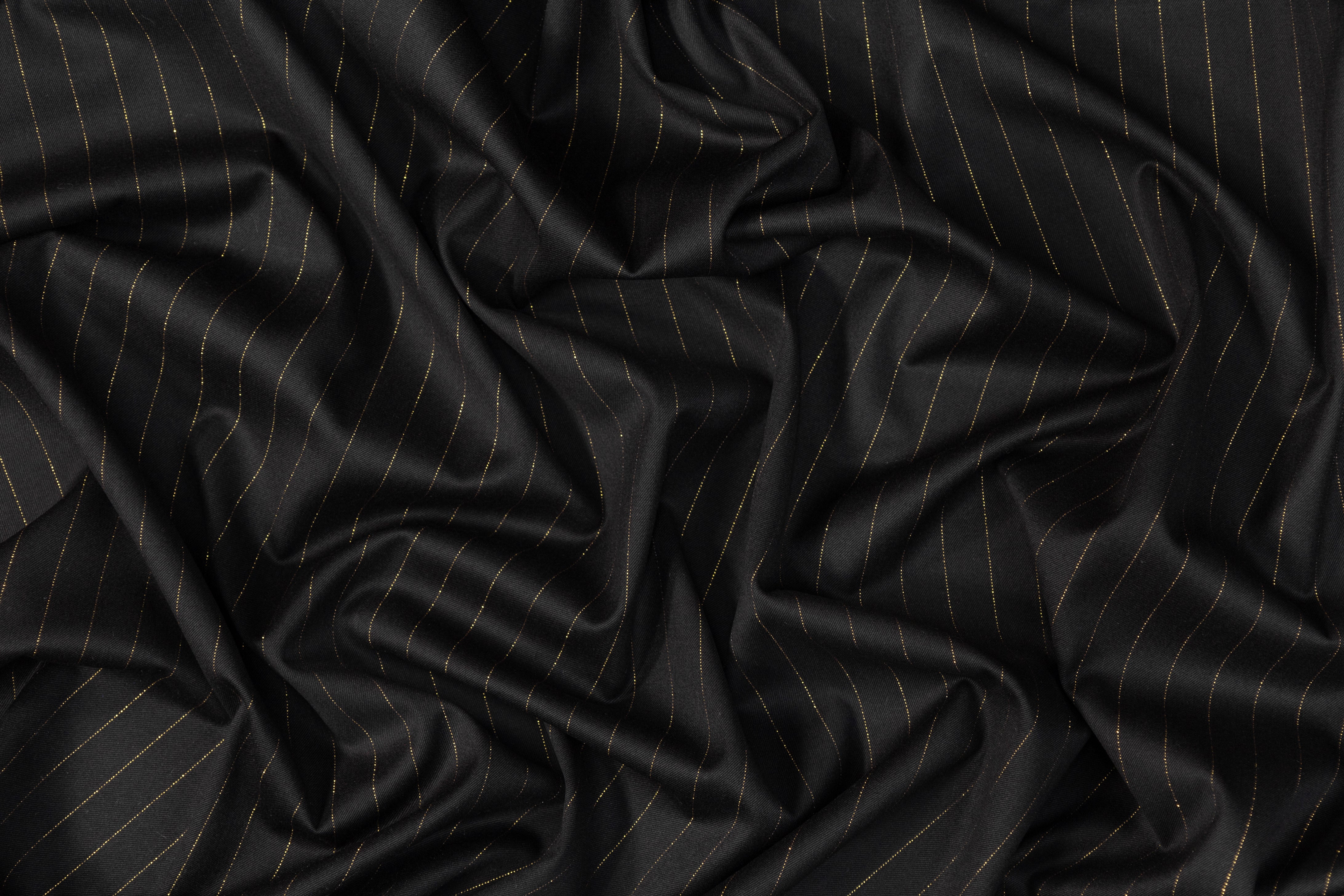 Metallic Pin Striped Italian Suiting - Black / Gold