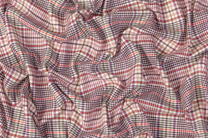 Checked Italian Cotton Wool Blend Suiting - Pink