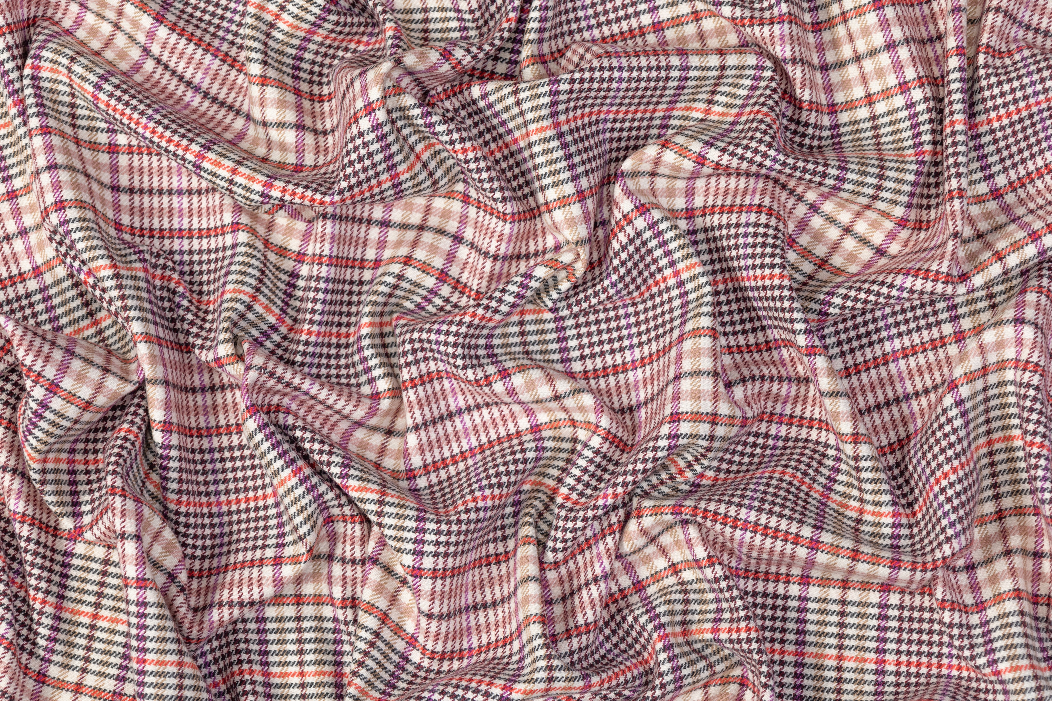 Checked Italian Cotton Wool Blend Suiting - Pink