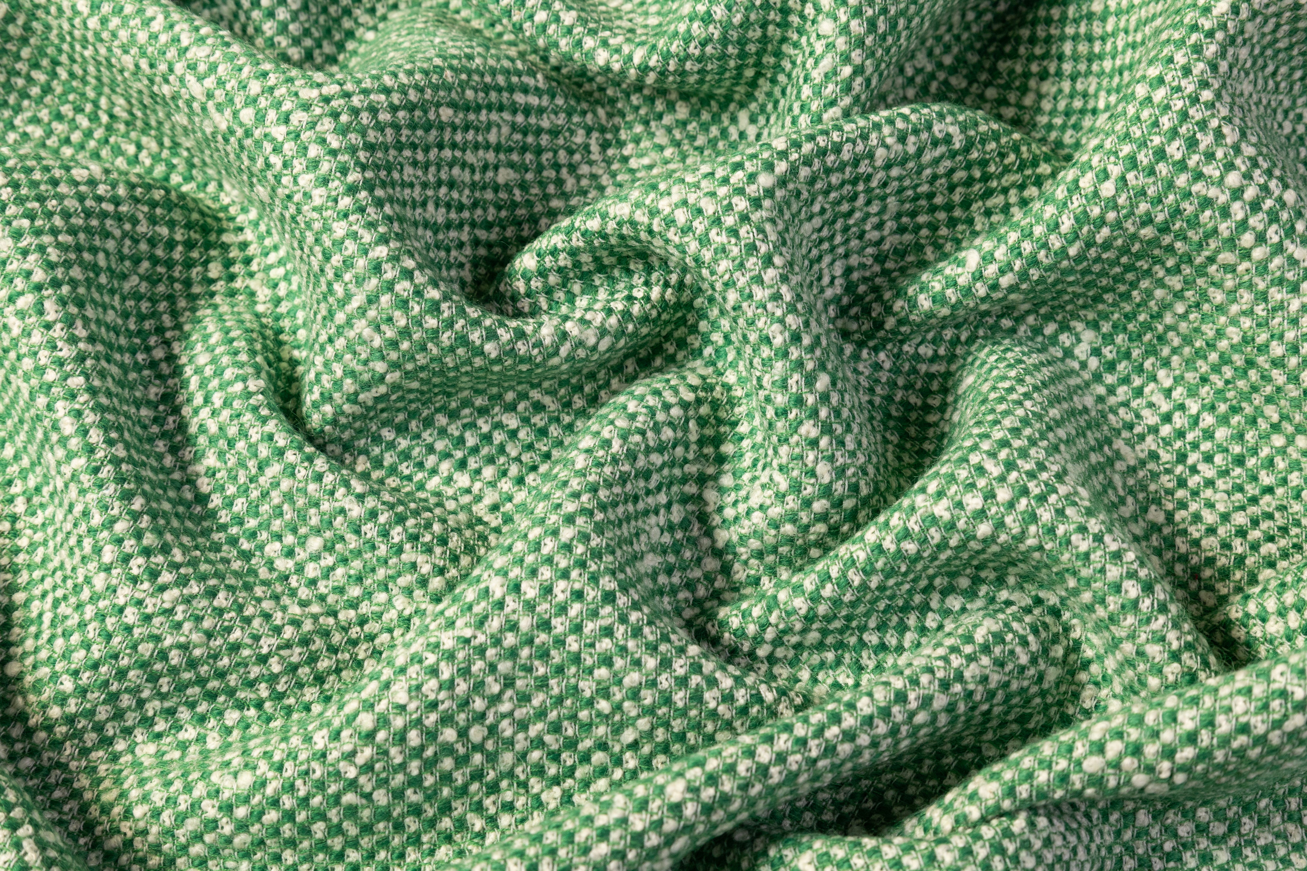 Italian Wool Tweed Coating - Green / Off White