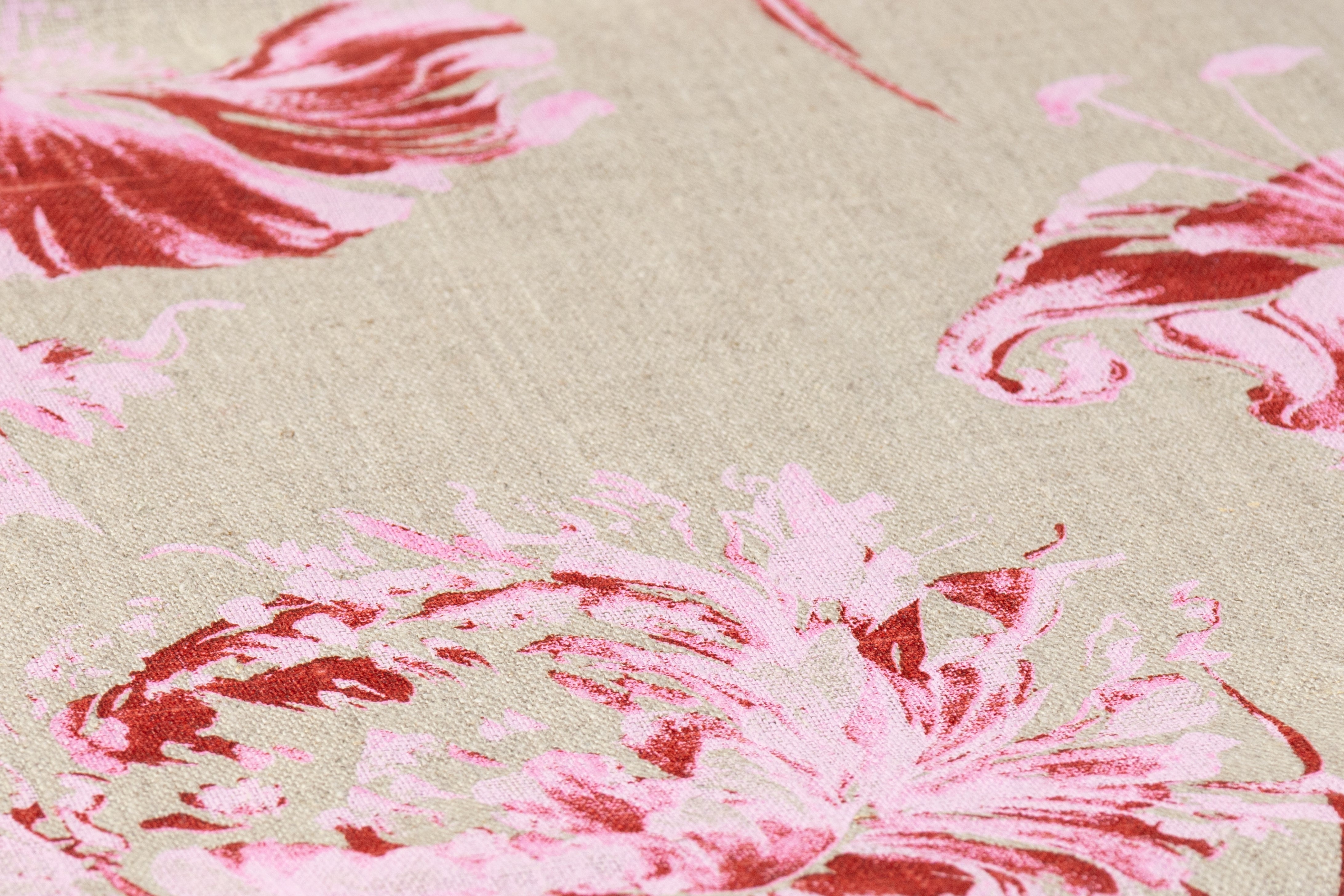 Floral Italian Linen - Taupe / Pink