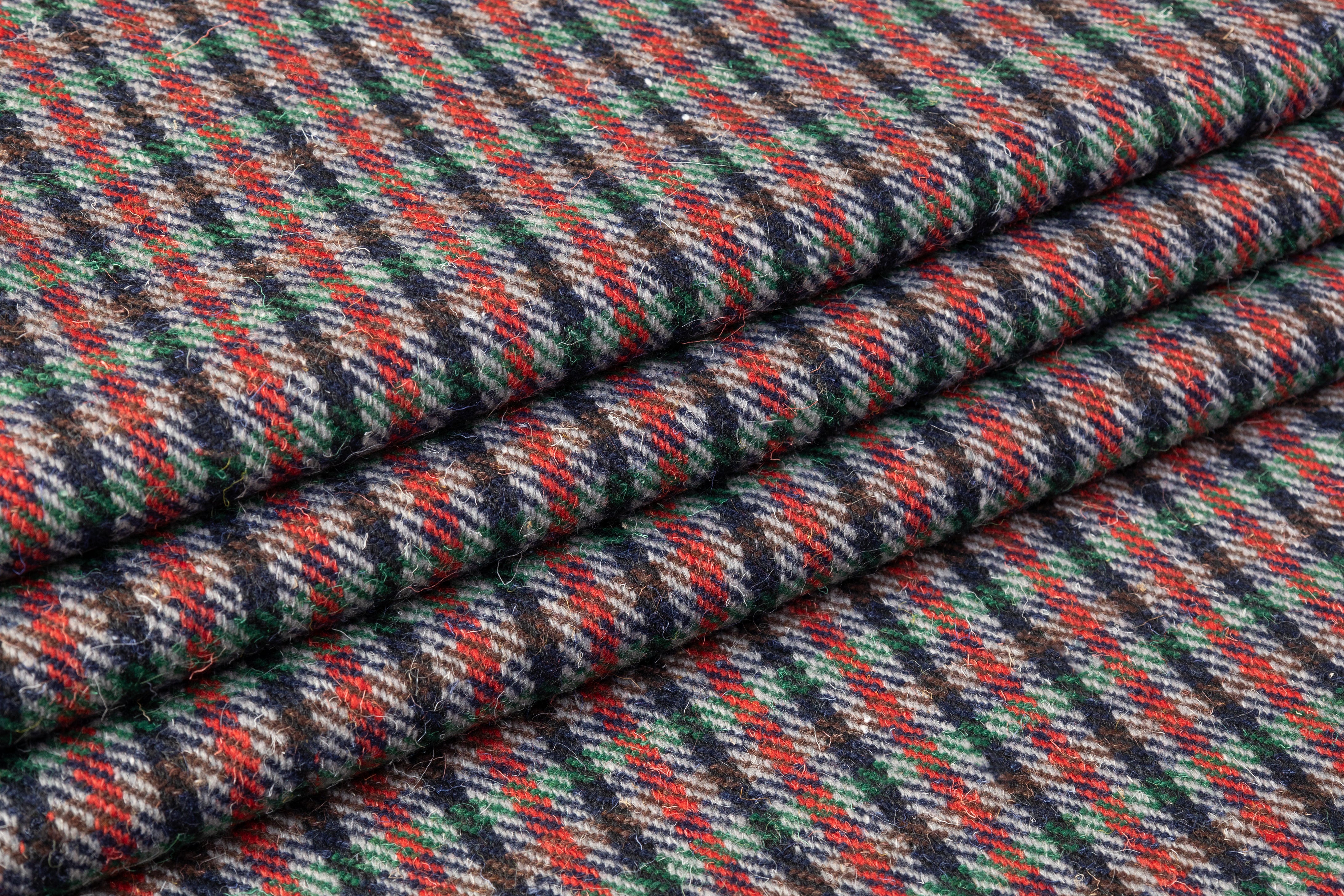 Checked Italian Wool Coating - Green / Navy / Brown / Red