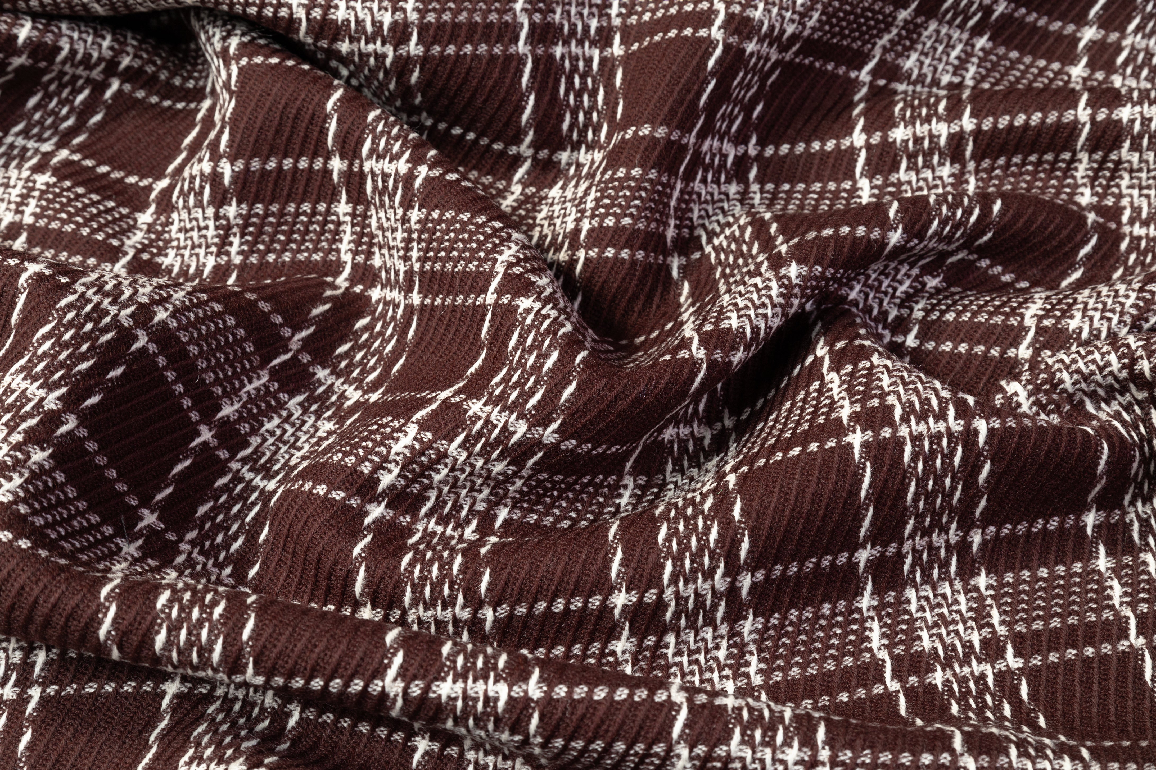 Plaid Textured Italian Wool Coating - Burgundy / White