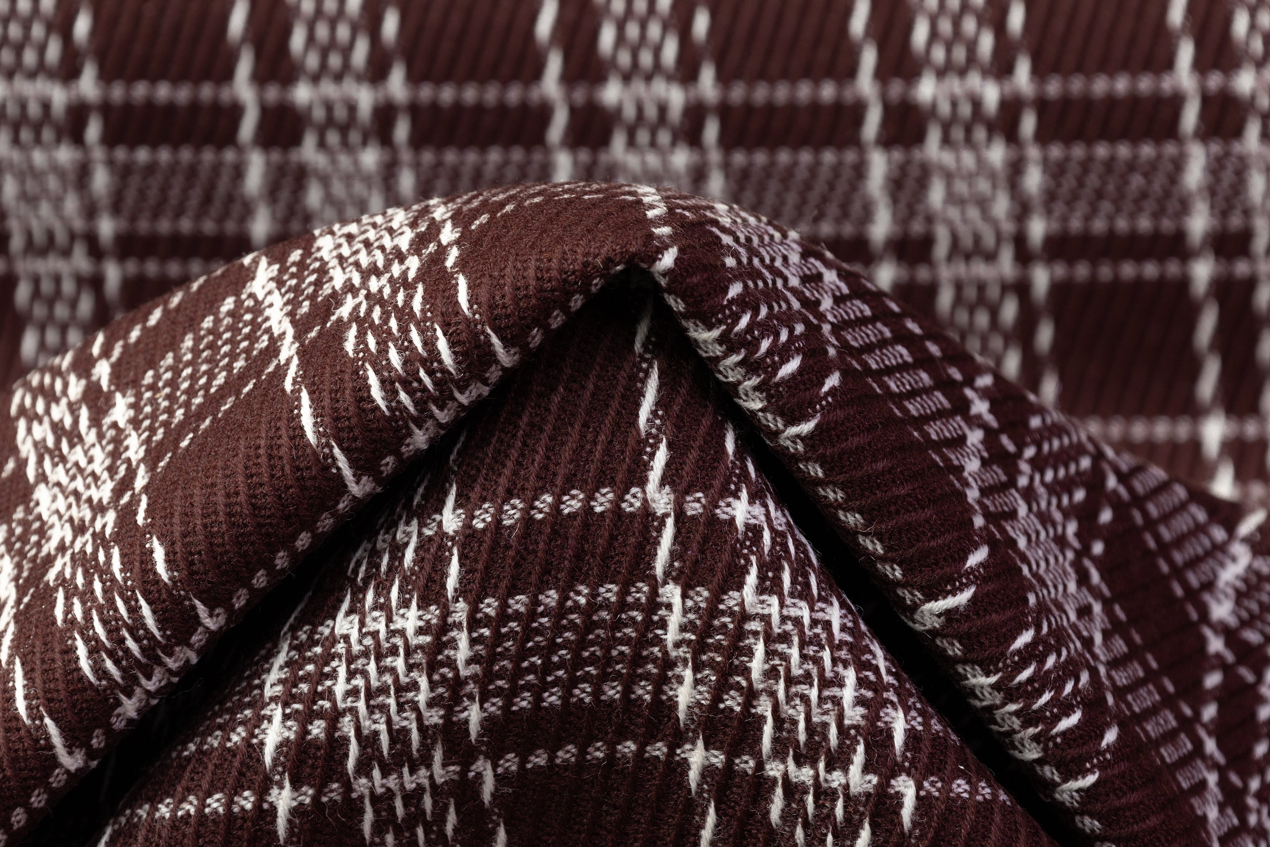 Plaid Textured Italian Wool Coating - Burgundy / White