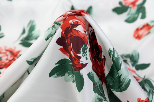 Emanuel Ungaro - Floral Italian Silk Twill - White / Red / Green