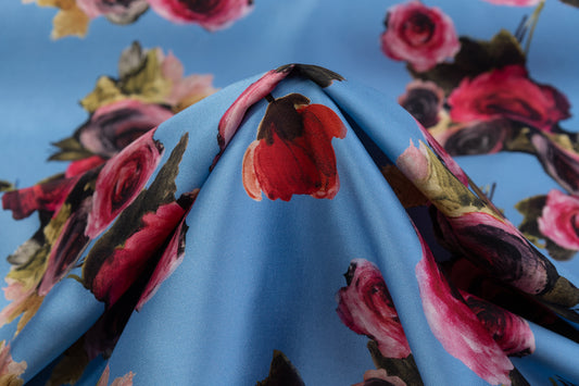 Emanuel Ungaro - Floral Printed Silk Wool Blend - Blue