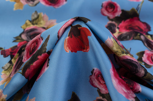 Emanuel Ungaro - Floral Printed Silk and Wool Mikado - Blue